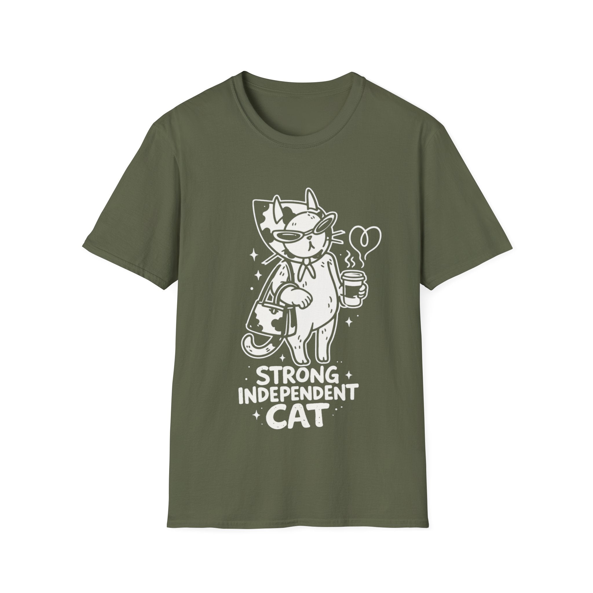 Strong Independent Cat T-Shirt | Cute Coffee Cat Illustration