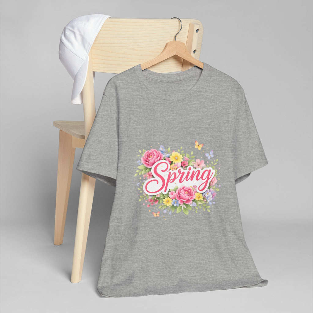 Spring floral script T-Shirt | floral bouquet, butterflies, pastel flowers