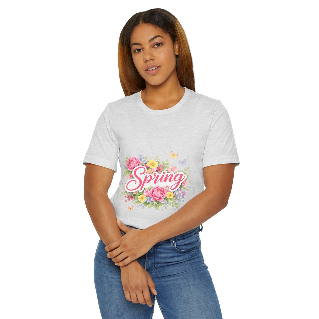 Spring floral script T-Shirt | floral bouquet, butterflies, pastel flowers