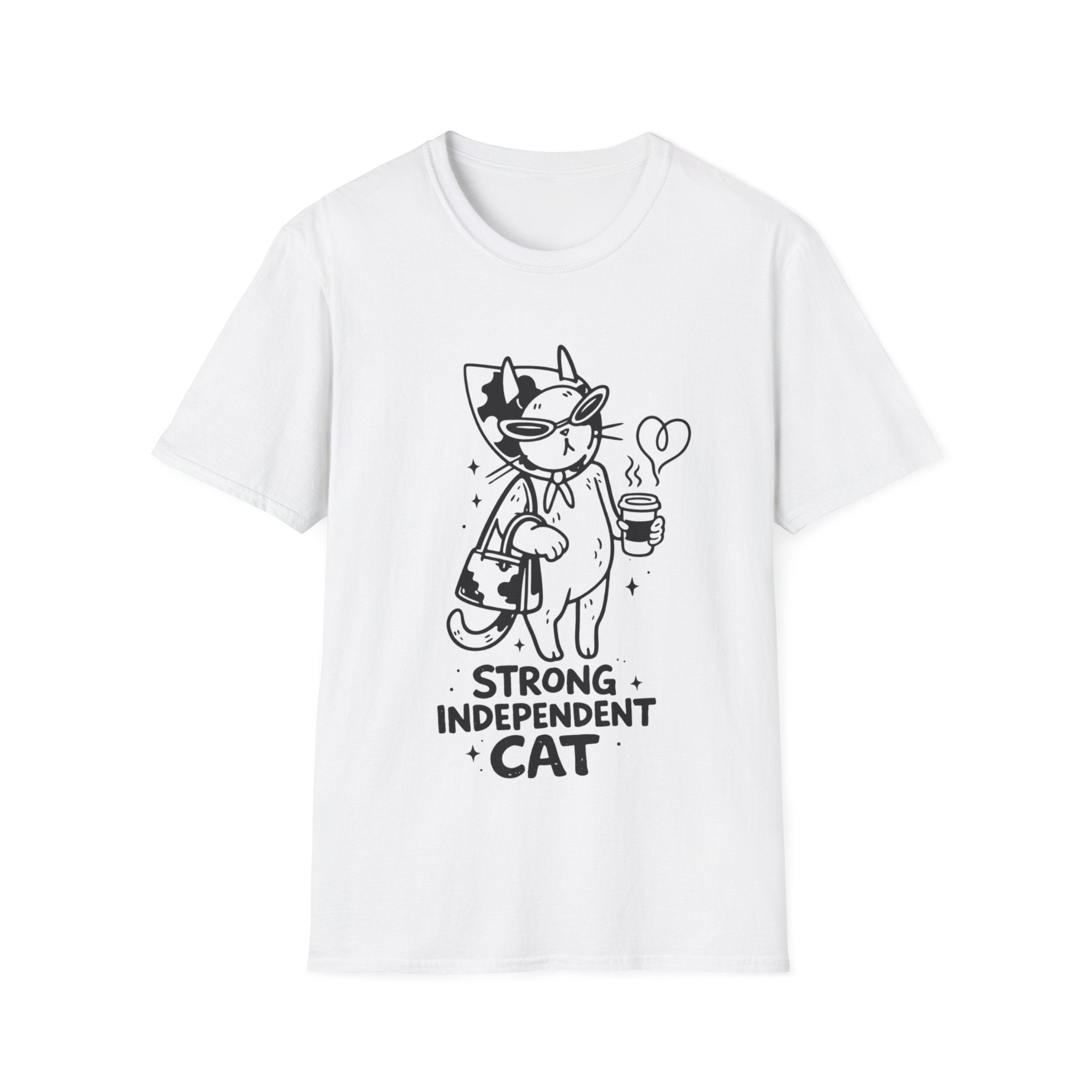 Strong Independent Cat T-Shirt | Cute Coffee Cat Illustration