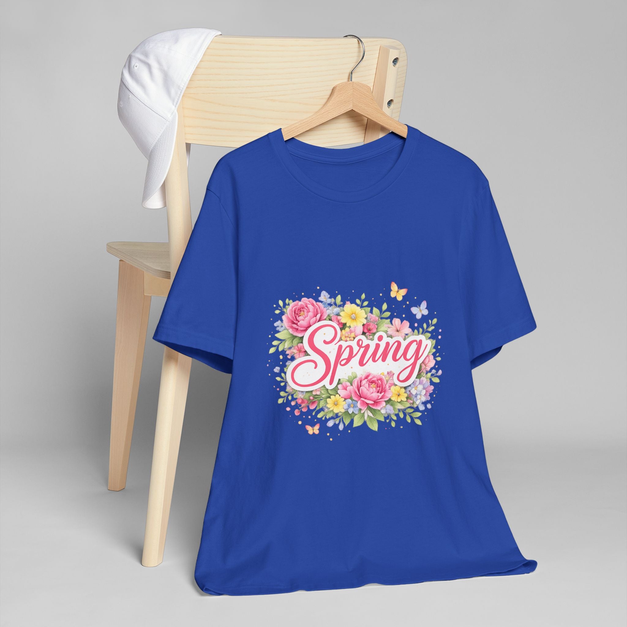 Spring floral script T-Shirt | floral bouquet, butterflies, pastel flowers