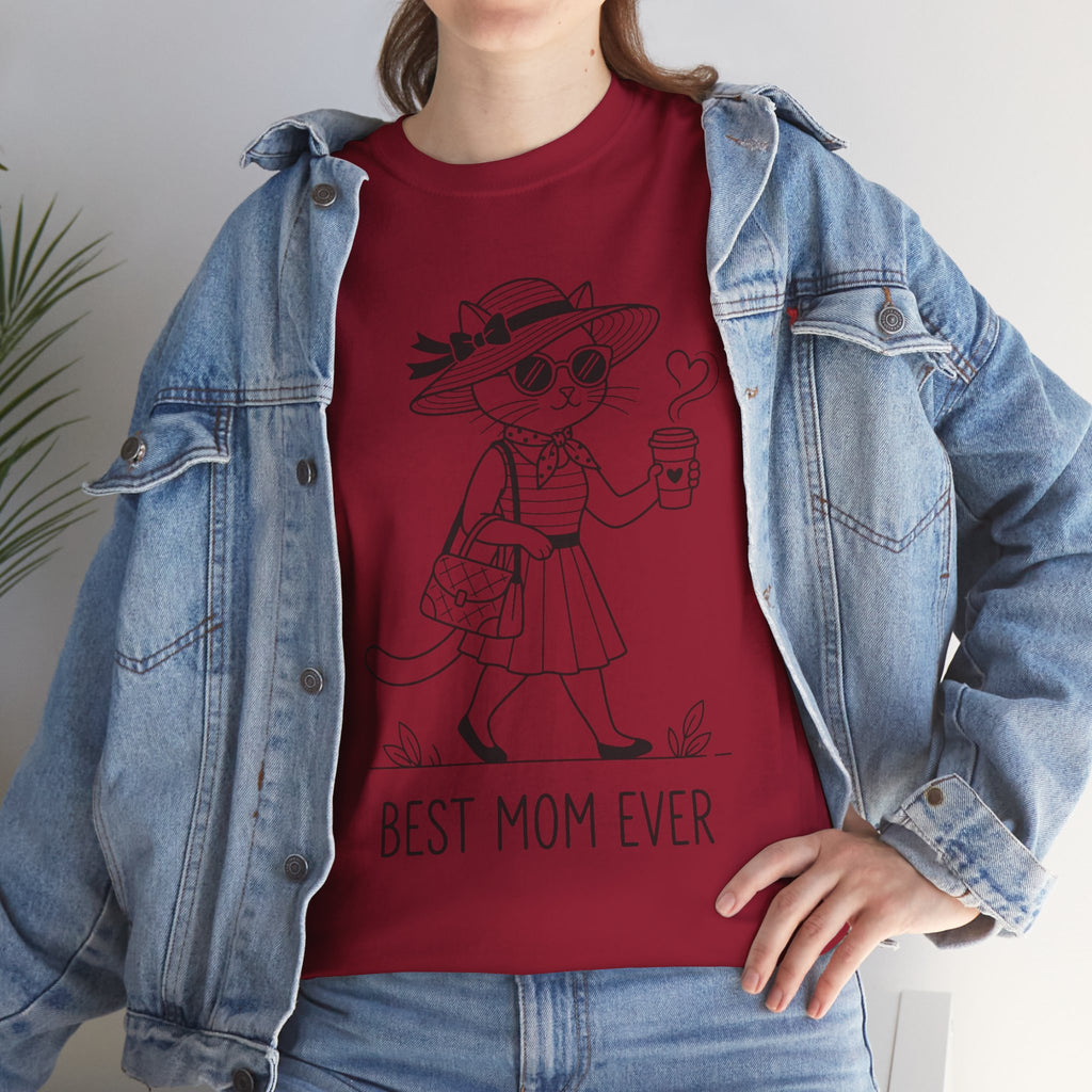 Best Mom Ever cat mom tee | Cute cat with sunglasses illustration