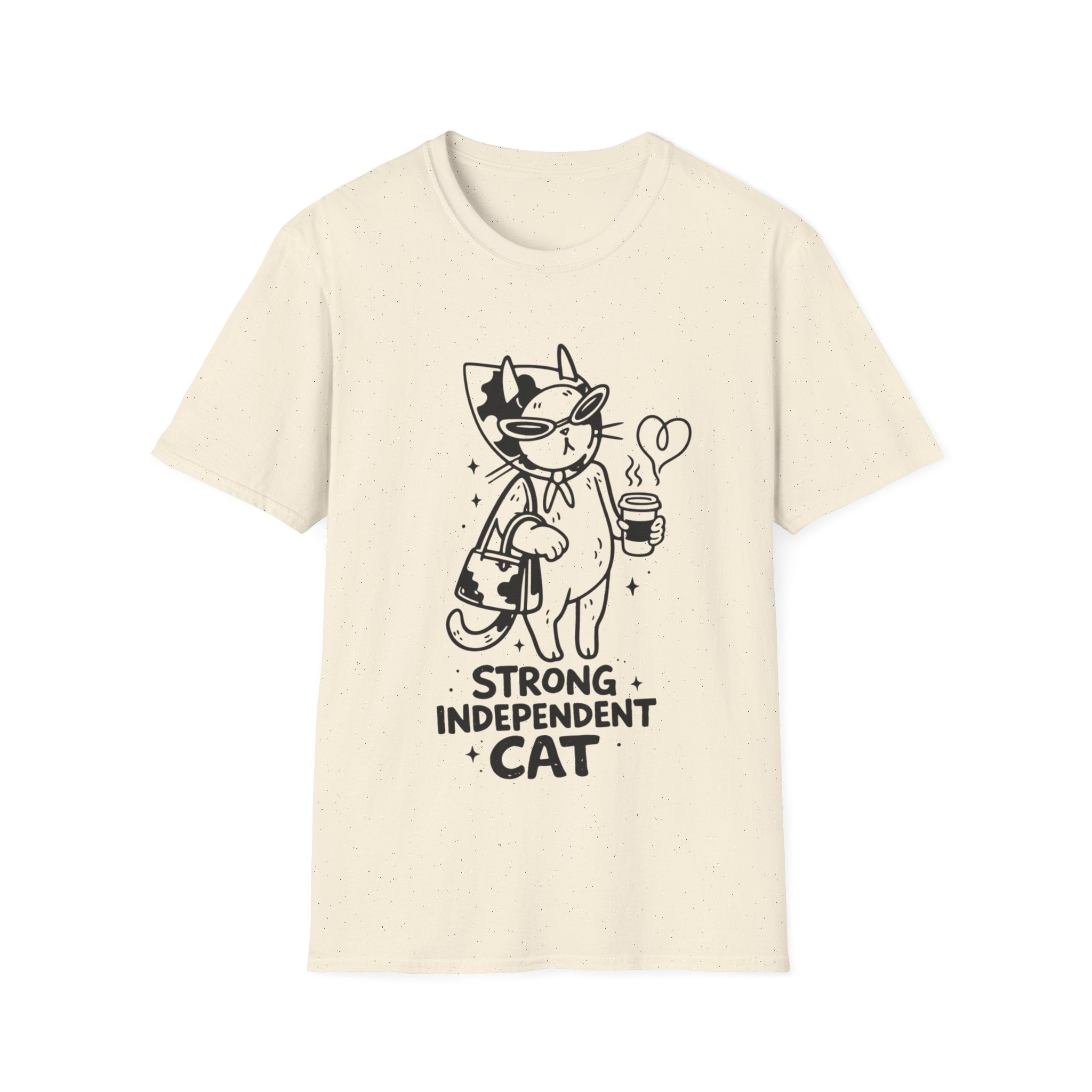 Strong Independent Cat T-Shirt | Cute Coffee Cat Illustration