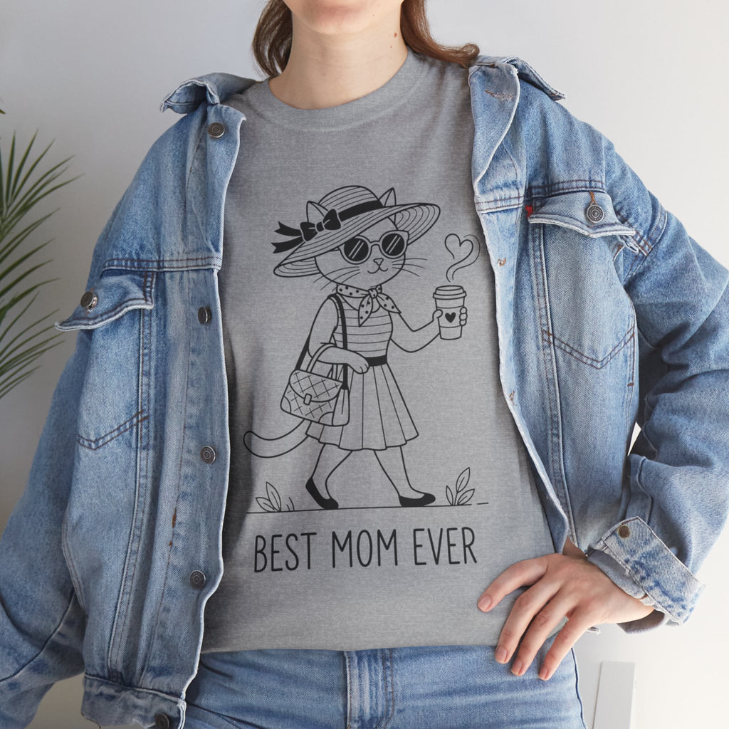 Best Mom Ever cat mom tee | Cute cat with sunglasses illustration