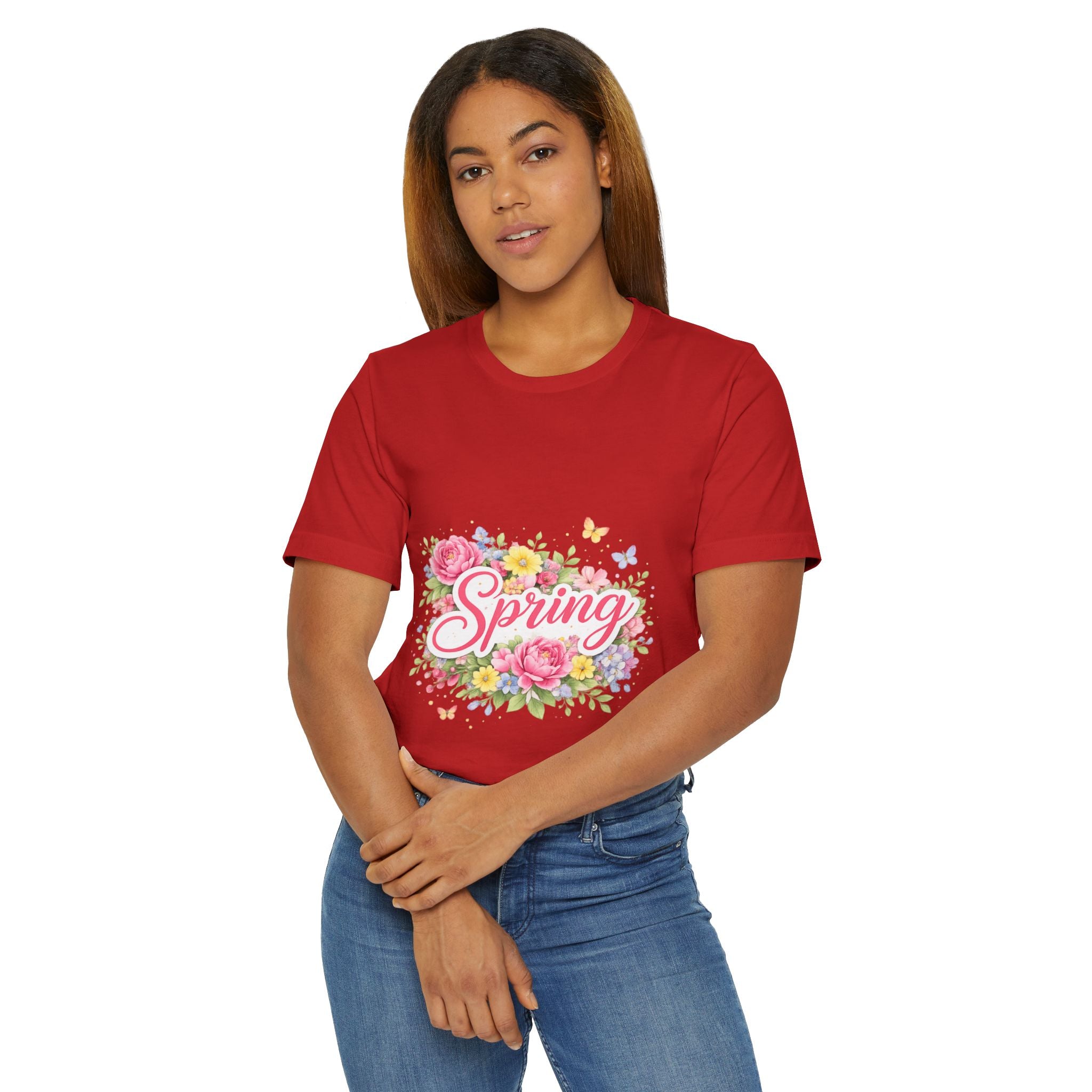 Spring floral script T-Shirt | floral bouquet, butterflies, pastel flowers