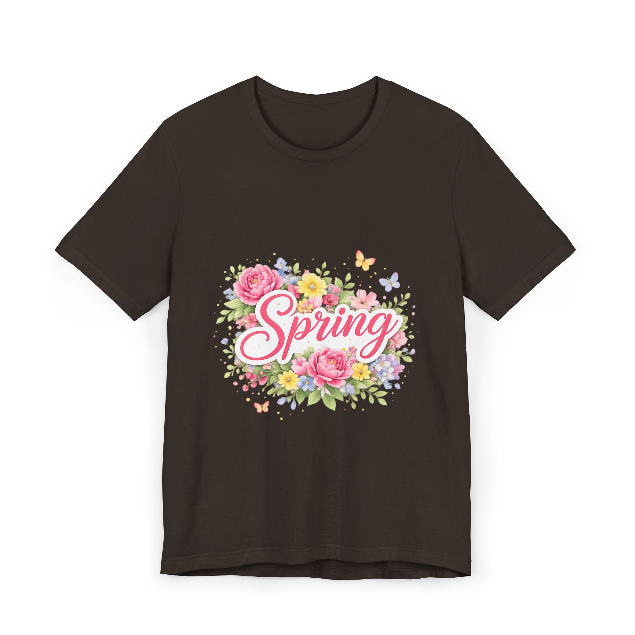 Spring floral script T-Shirt | floral bouquet, butterflies, pastel flowers