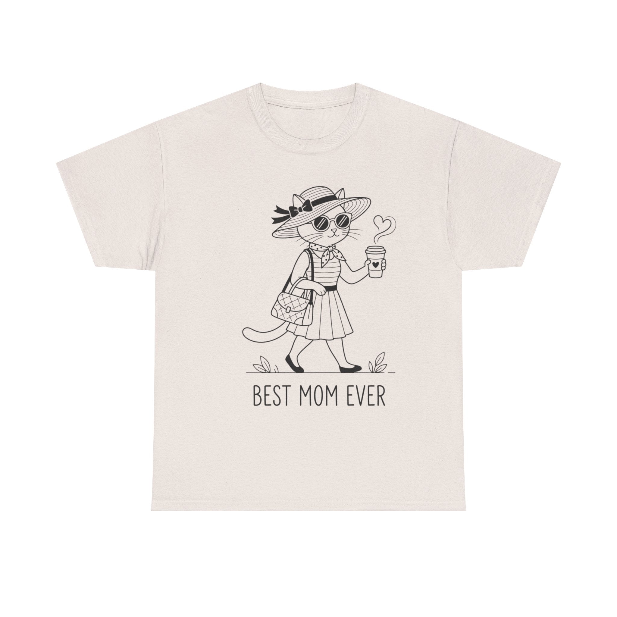 Best Mom Ever cat mom tee | Cute cat with sunglasses illustration