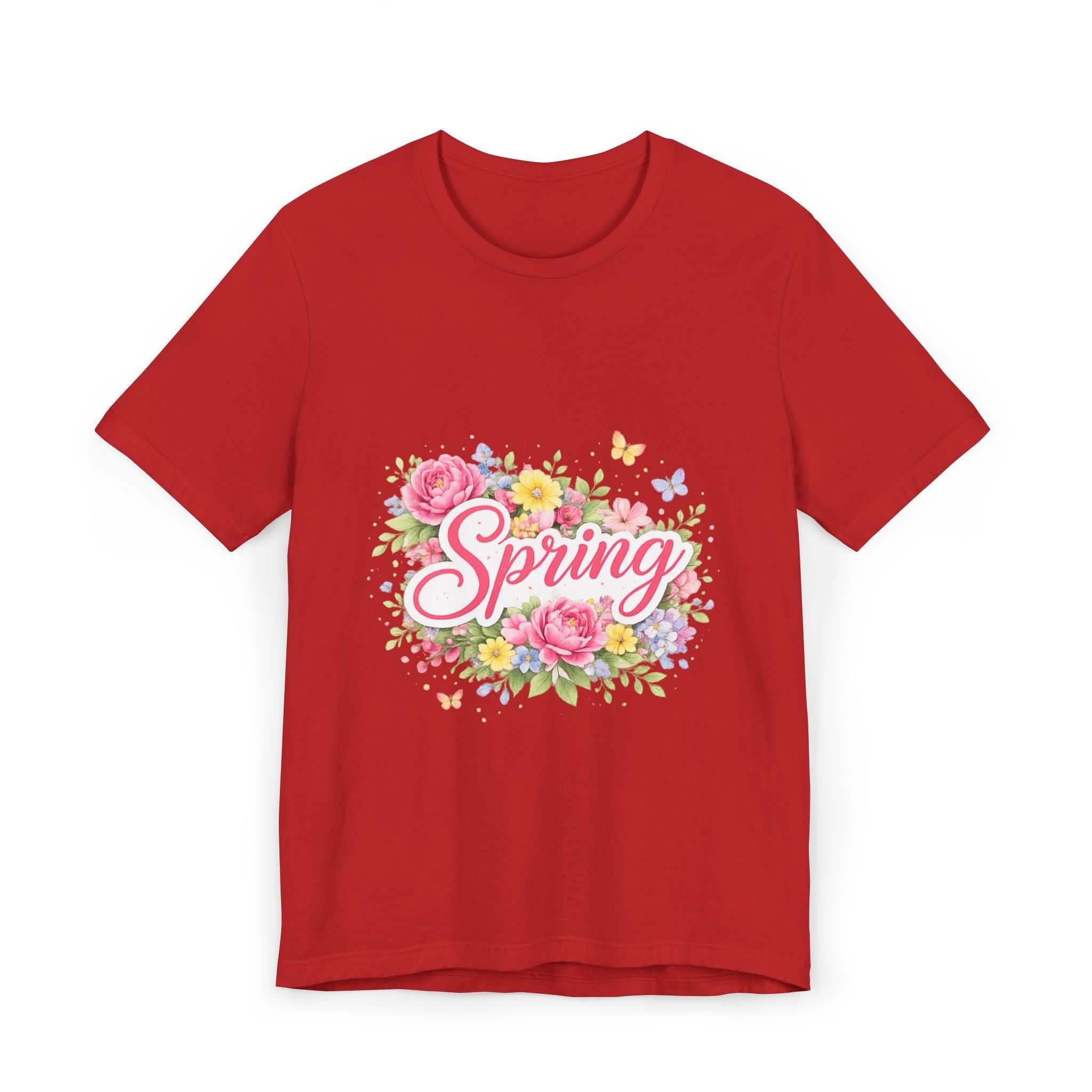 Spring floral script T-Shirt | floral bouquet, butterflies, pastel flowers