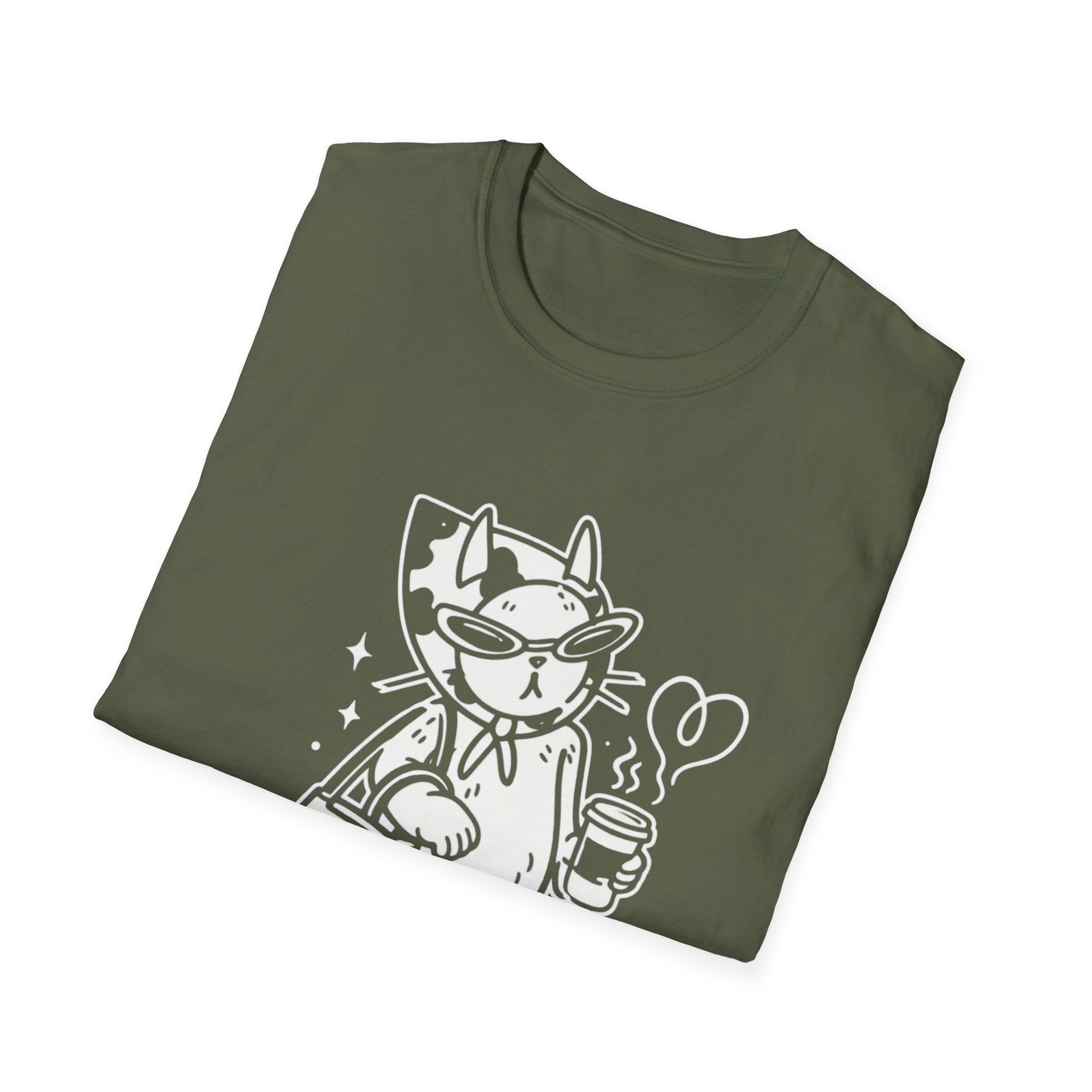 Strong Independent Cat T-Shirt | Cute Coffee Cat Illustration