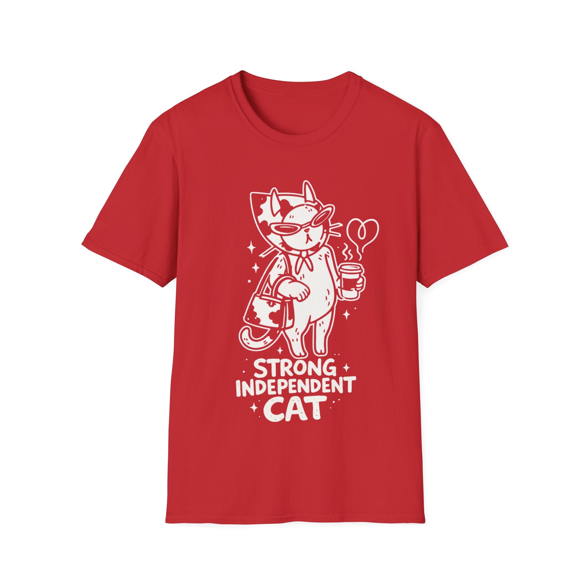 Strong Independent Cat T-Shirt | Cute Coffee Cat Illustration