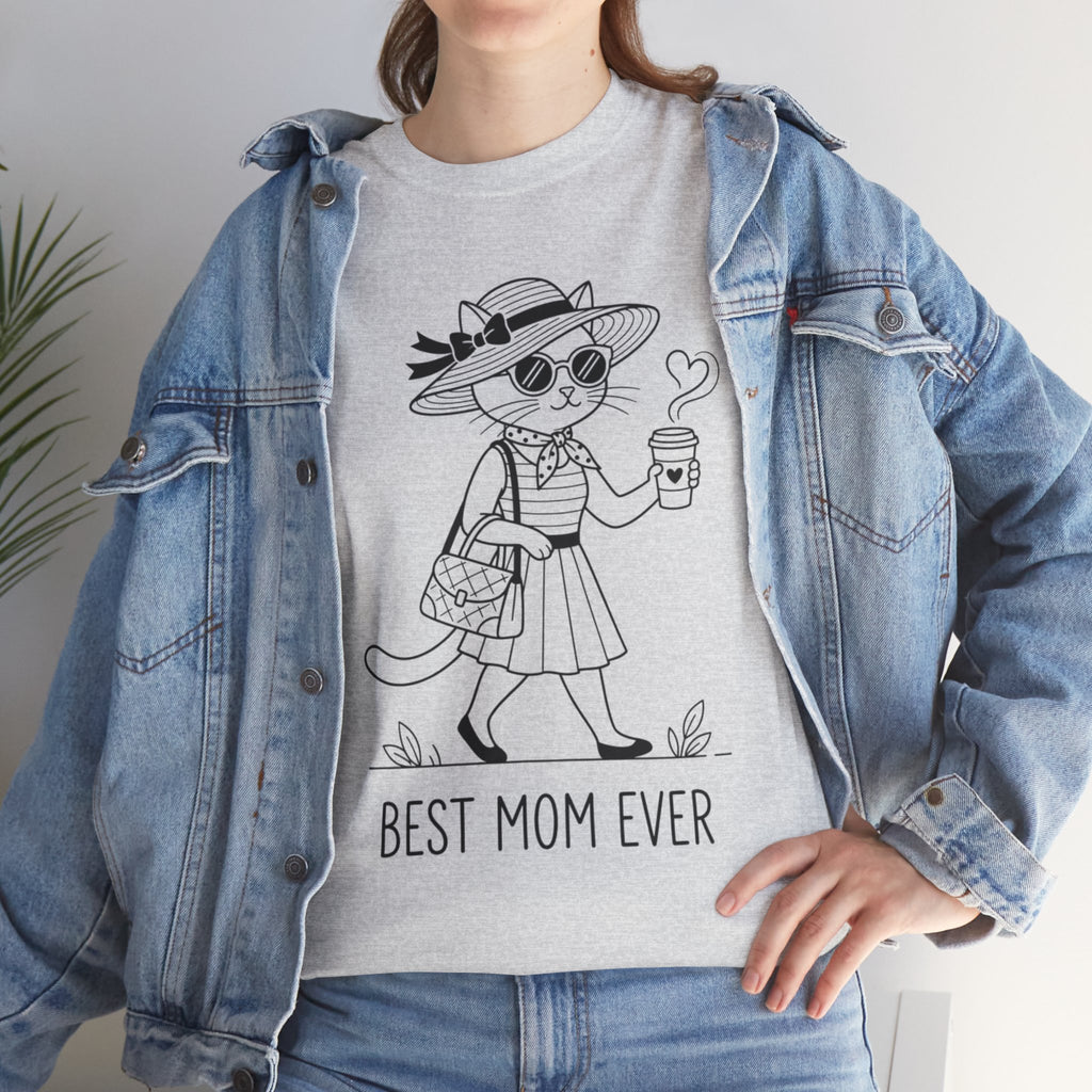 Best Mom Ever cat mom tee | Cute cat with sunglasses illustration