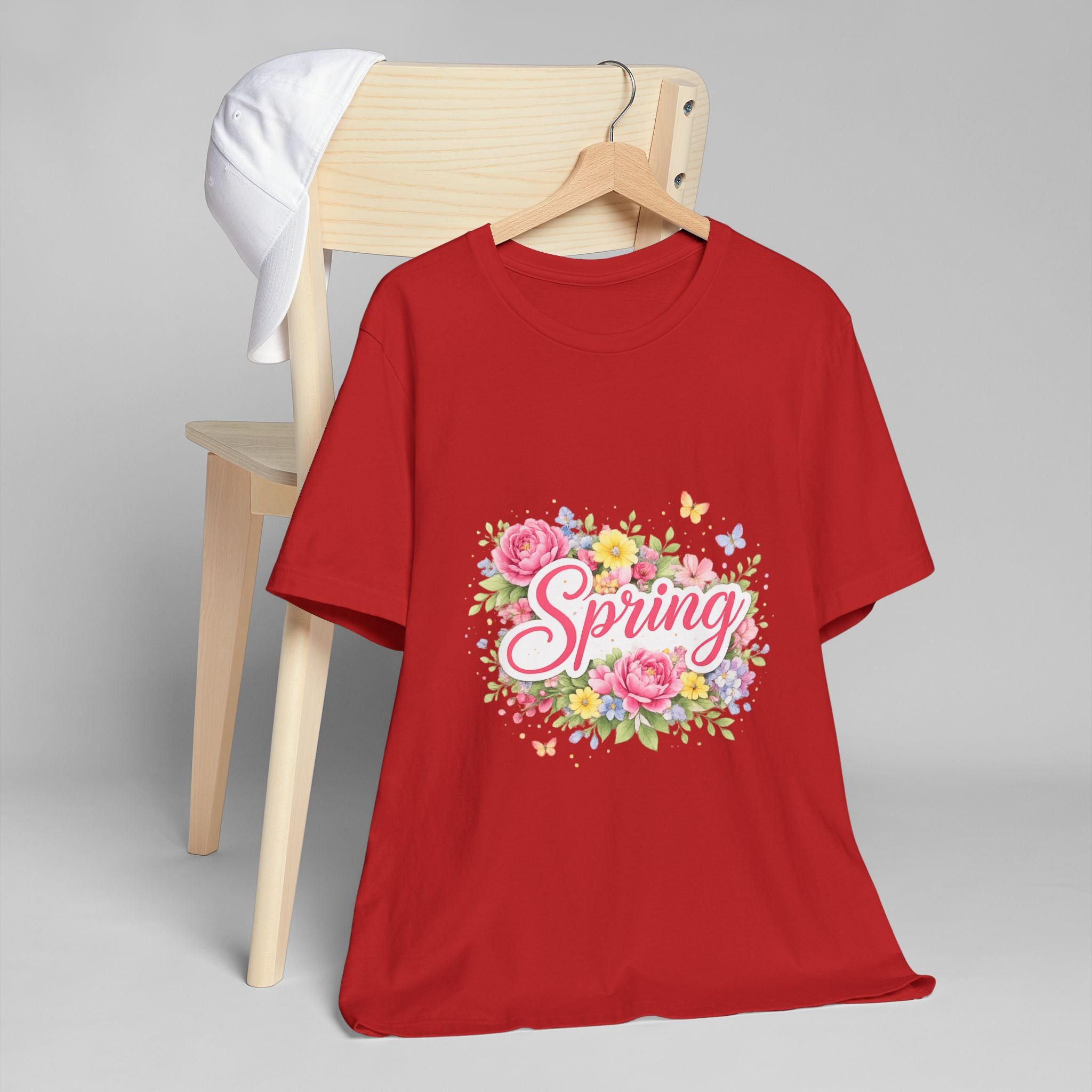 Spring floral script T-Shirt | floral bouquet, butterflies, pastel flowers