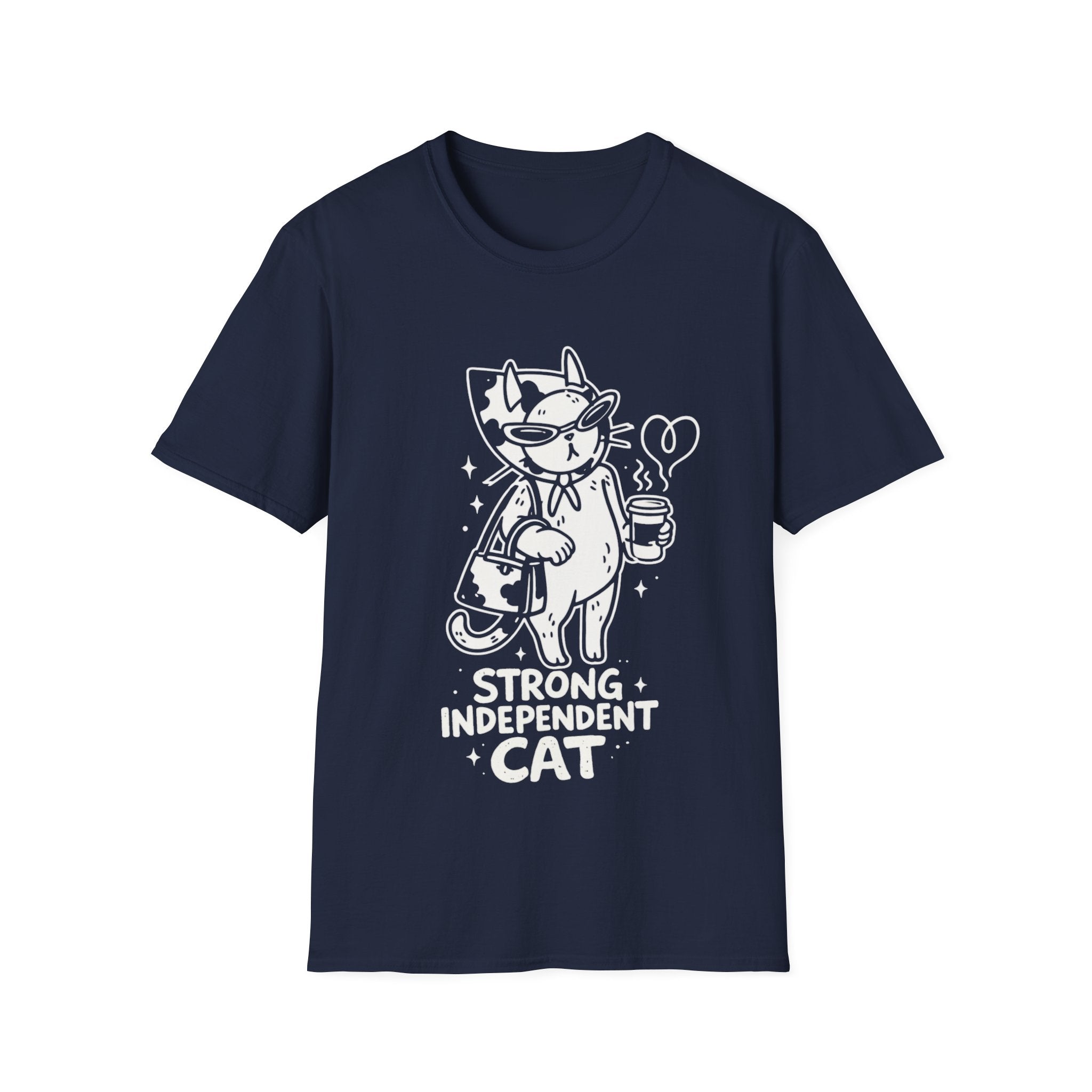 Strong Independent Cat T-Shirt | Cute Coffee Cat Illustration