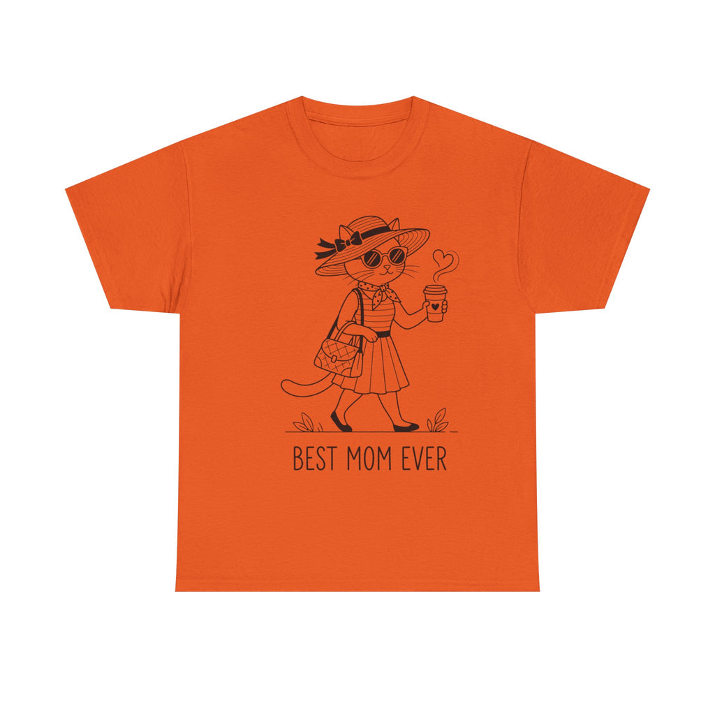 Best Mom Ever cat mom tee | Cute cat with sunglasses illustration