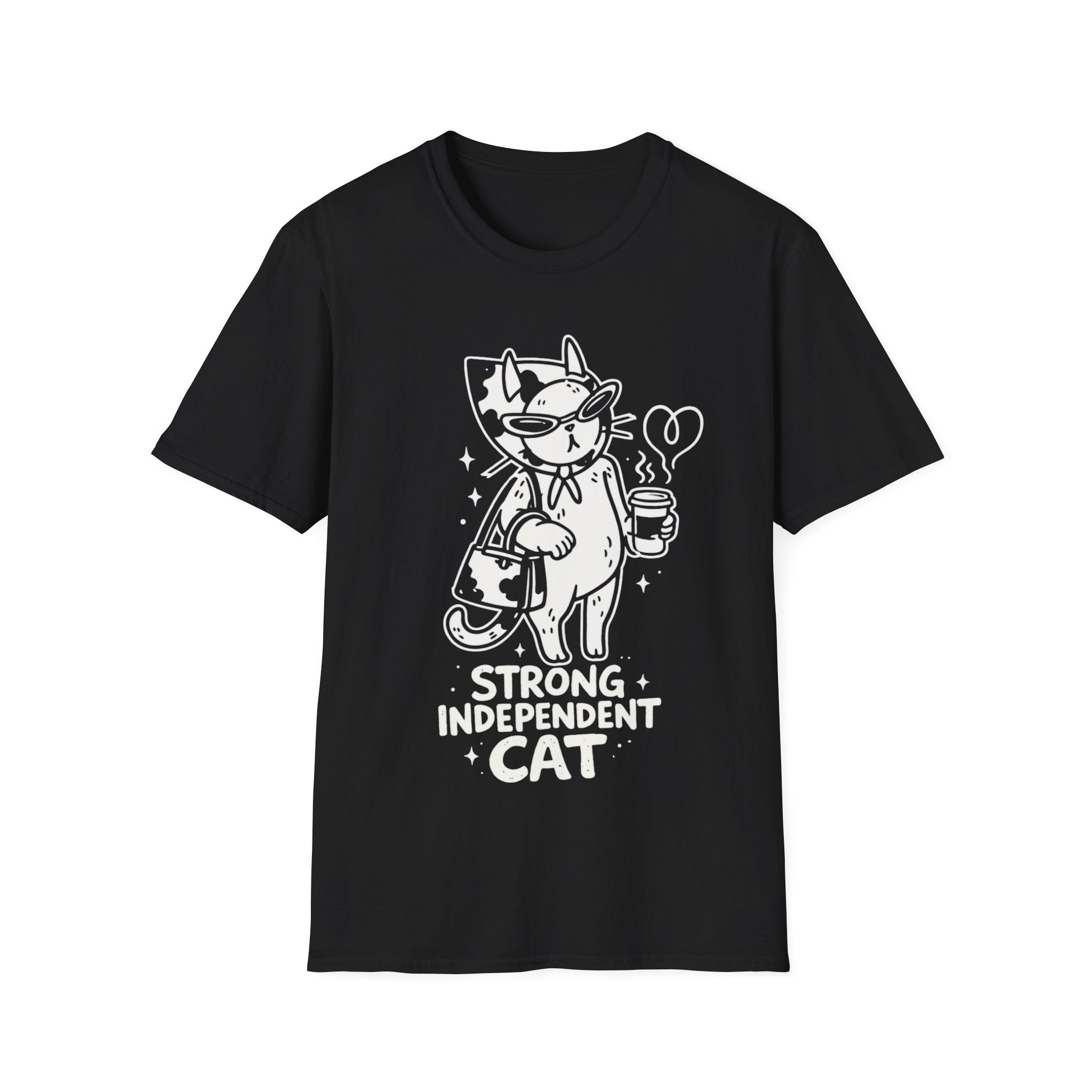 Strong Independent Cat T-Shirt | Cute Coffee Cat Illustration