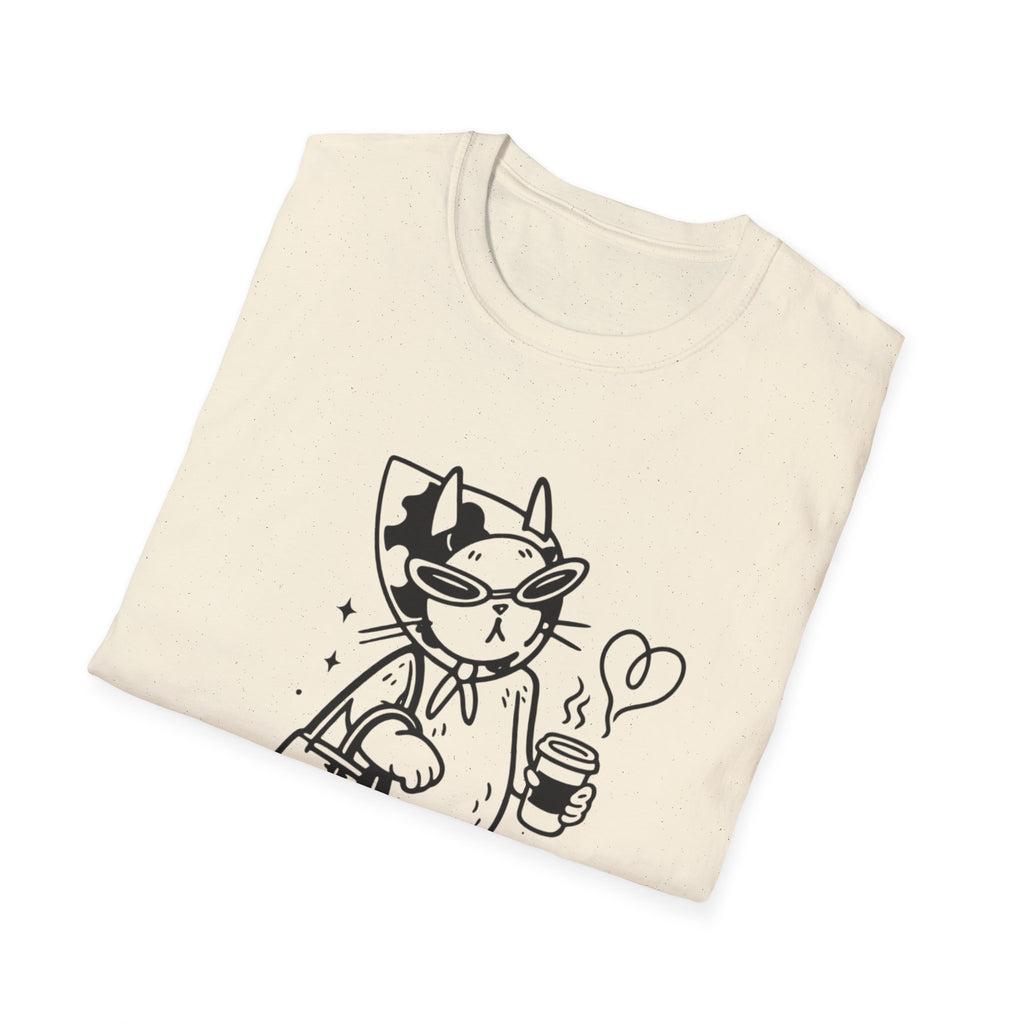 Strong Independent Cat T-Shirt | Cute Coffee Cat Illustration