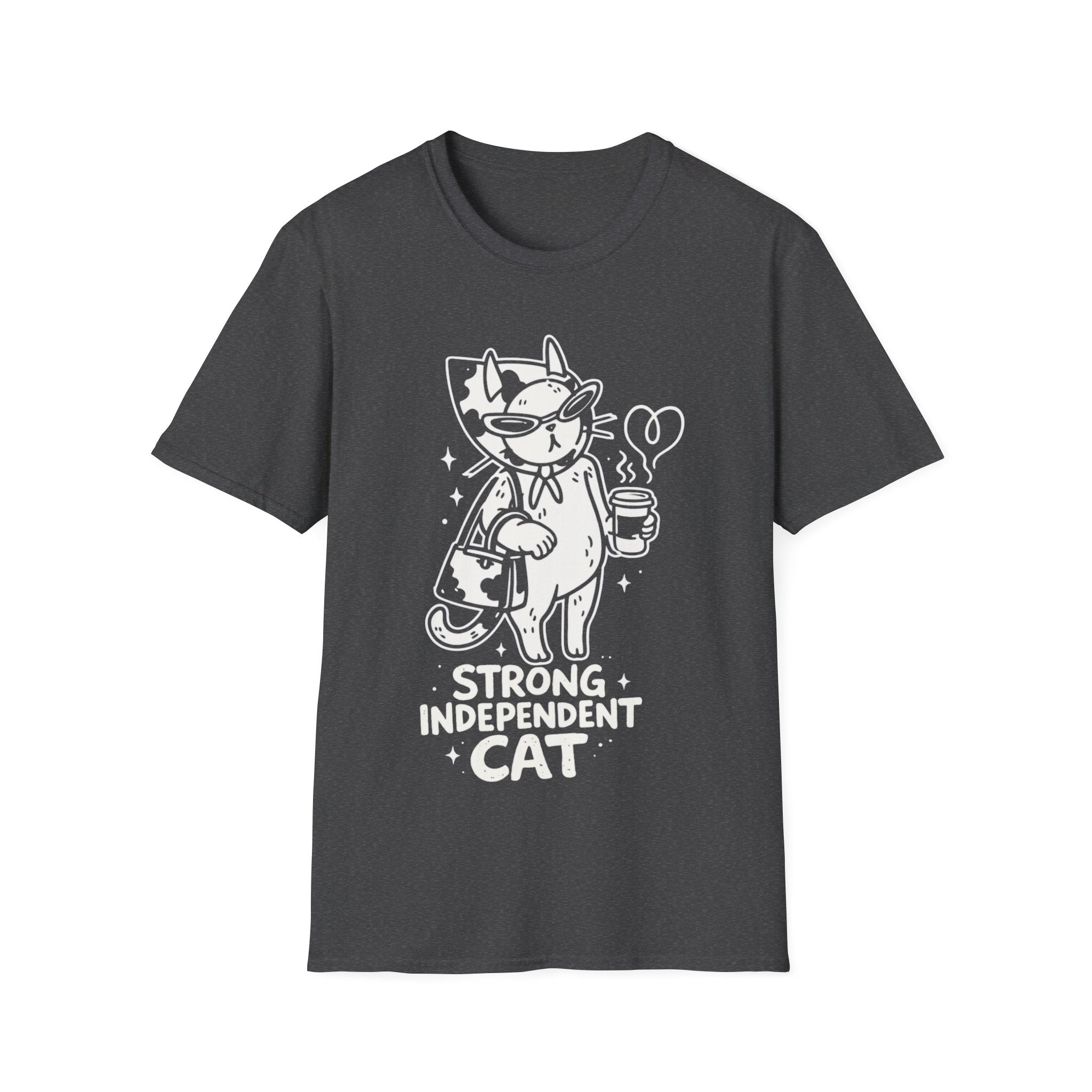Strong Independent Cat T-Shirt | Cute Coffee Cat Illustration