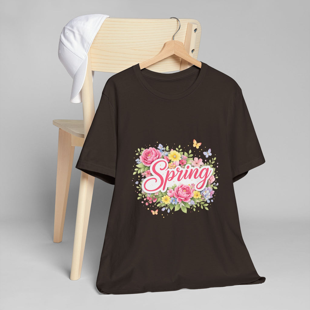 Spring floral script T-Shirt | floral bouquet, butterflies, pastel flowers