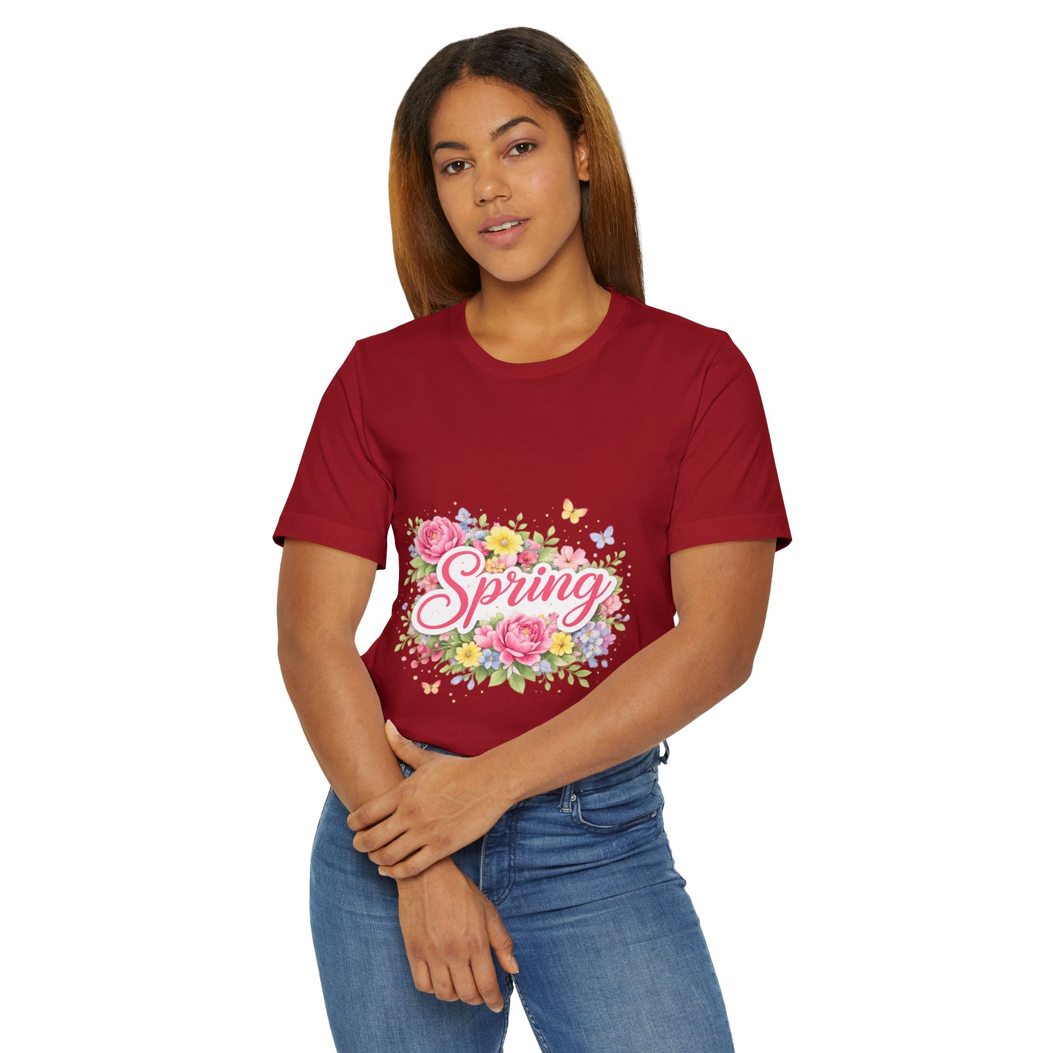 Spring floral script T-Shirt | floral bouquet, butterflies, pastel flowers