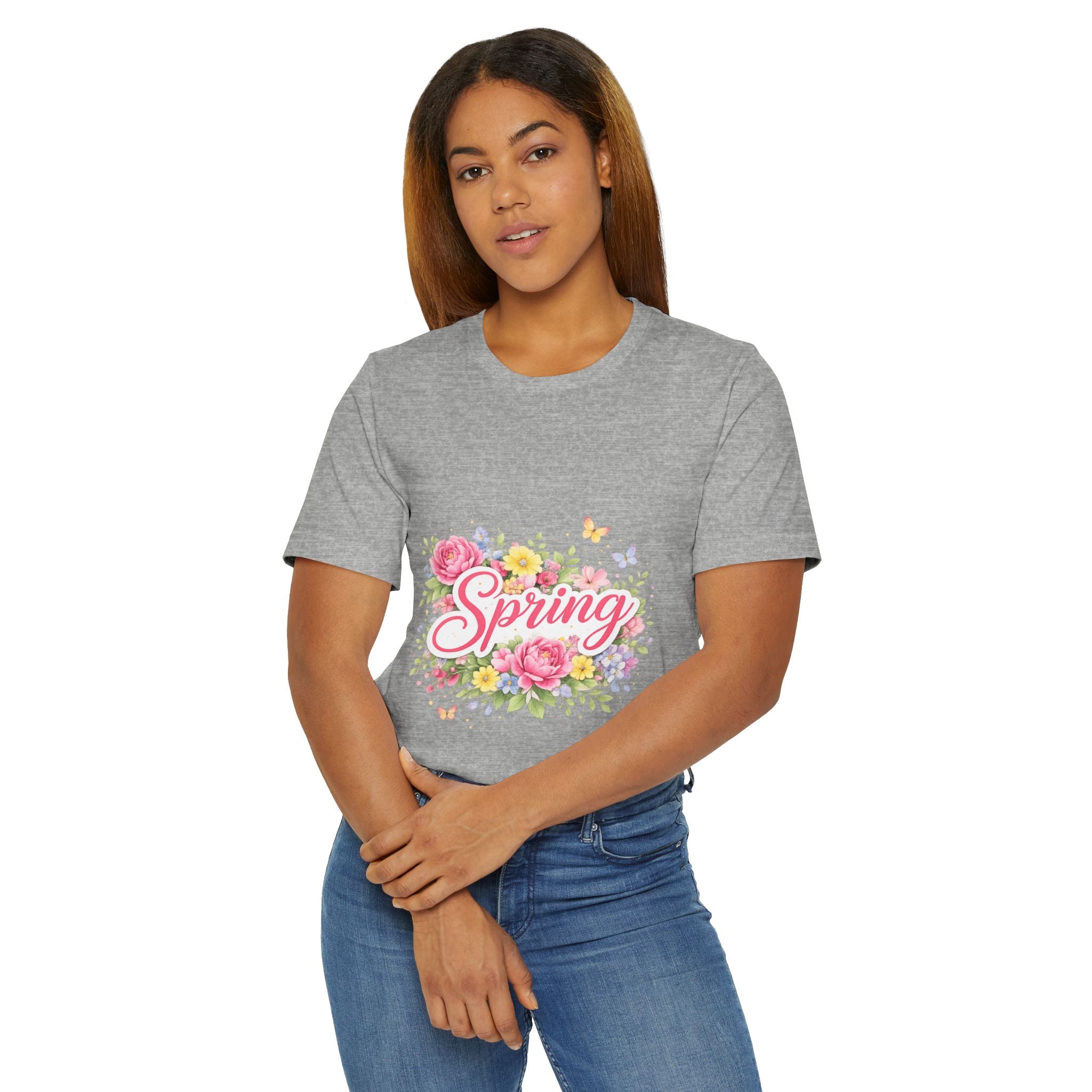 Spring floral script T-Shirt | floral bouquet, butterflies, pastel flowers