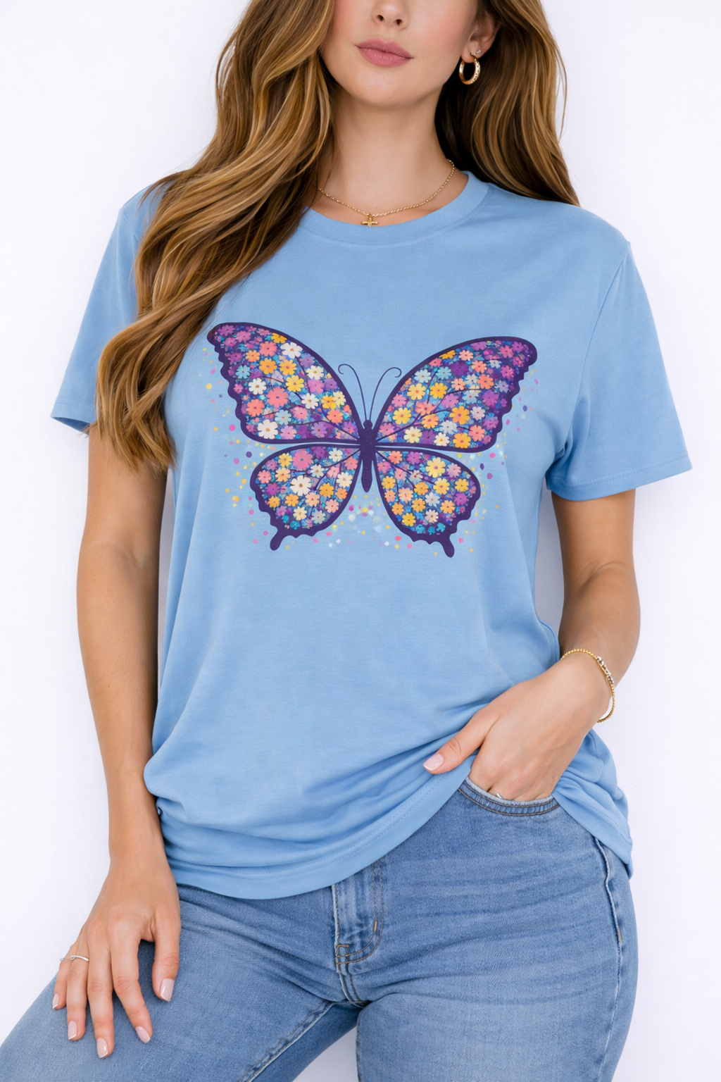 Colorful Butterfly T-Shirt, Floral Butterfly Shirt, Aesthetic Graphic Tee, Spring Summer Shirt, Cute Nature Tee, Gift for Her.Boho Style