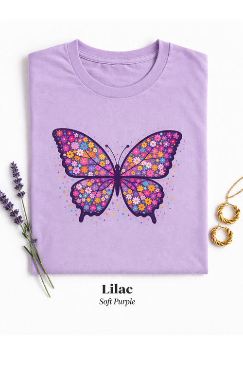 Colorful Butterfly T-Shirt, Floral Butterfly Shirt, Aesthetic Graphic Tee, Spring Summer Shirt, Cute Nature Tee, Gift for Her.Boho Style