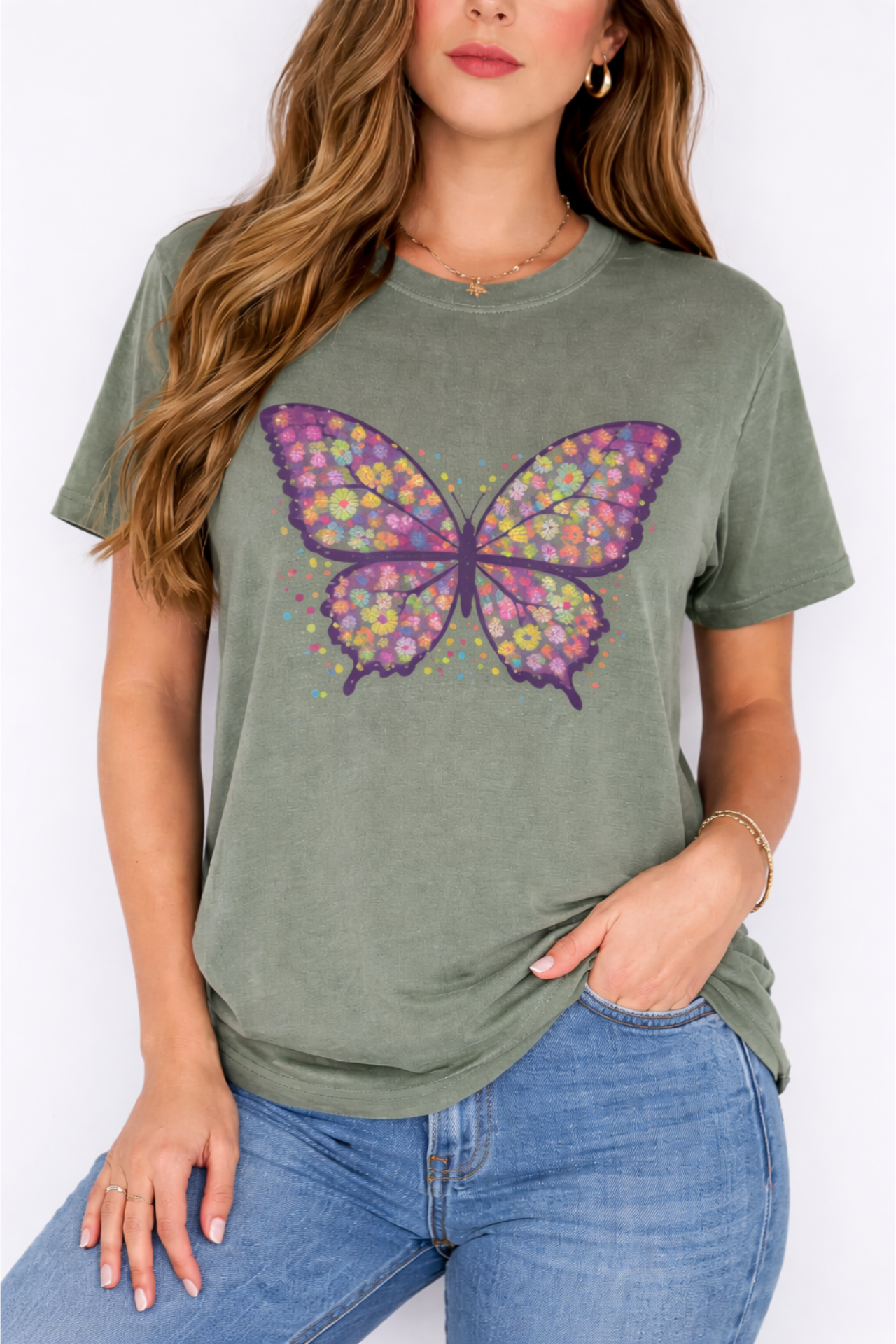 Colorful Butterfly T-Shirt, Floral Butterfly Shirt, Aesthetic Graphic Tee, Spring Summer Shirt, Cute Nature Tee, Gift for Her.Boho Style