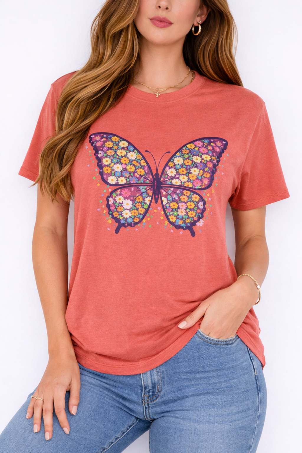 Colorful Butterfly T-Shirt, Floral Butterfly Shirt, Aesthetic Graphic Tee, Spring Summer Shirt, Cute Nature Tee, Gift for Her.Boho Style