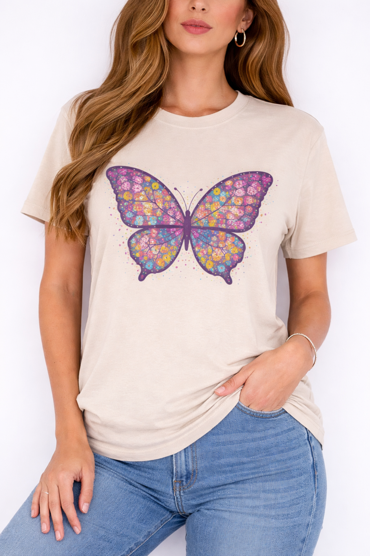 Colorful Butterfly T-Shirt, Floral Butterfly Shirt, Aesthetic Graphic Tee, Spring Summer Shirt, Cute Nature Tee, Gift for Her.Boho Style