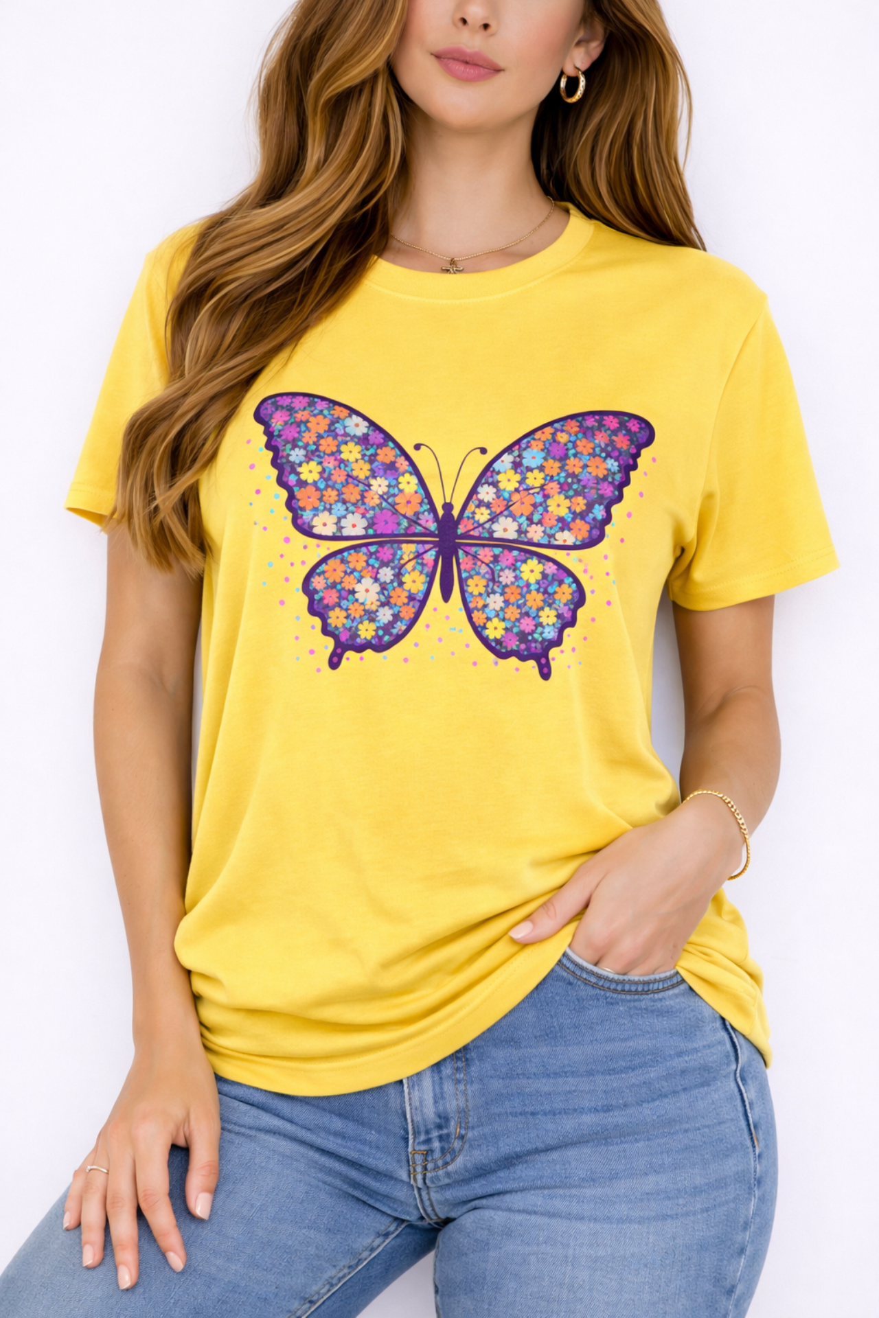 Colorful Butterfly T-Shirt, Floral Butterfly Shirt, Aesthetic Graphic Tee, Spring Summer Shirt, Cute Nature Tee, Gift for Her.Boho Style