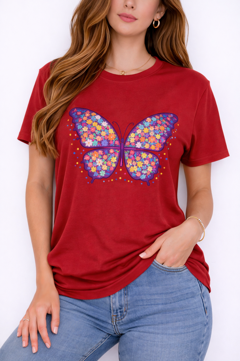 Colorful Butterfly T-Shirt, Floral Butterfly Shirt, Aesthetic Graphic Tee, Spring Summer Shirt, Cute Nature Tee, Gift for Her.Boho Style