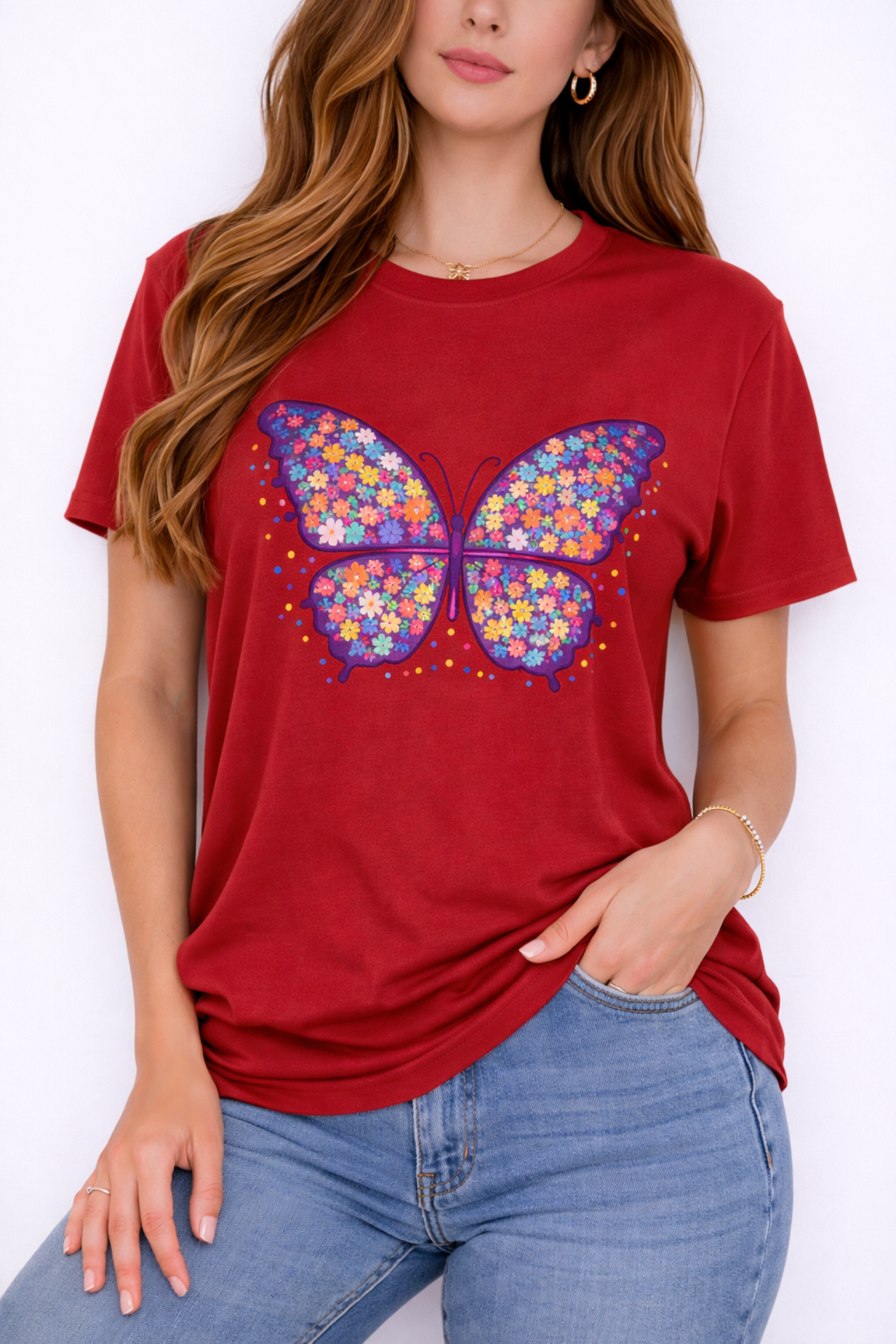Colorful Butterfly T-Shirt, Floral Butterfly Shirt, Aesthetic Graphic Tee, Spring Summer Shirt, Cute Nature Tee, Gift for Her.Boho Style