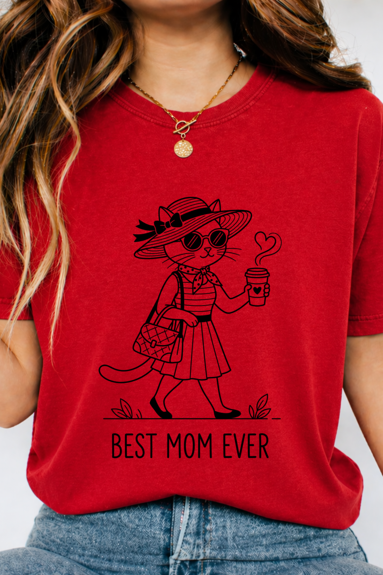 Best Mom Ever cat mom tee | Cute cat with sunglasses illustration