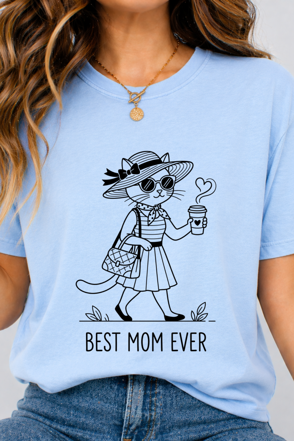 Best Mom Ever cat mom tee | Cute cat with sunglasses illustration
