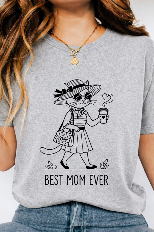 Best Mom Ever cat mom tee | Cute cat with sunglasses illustration