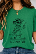 Best Mom Ever cat mom tee | Cute cat with sunglasses illustration