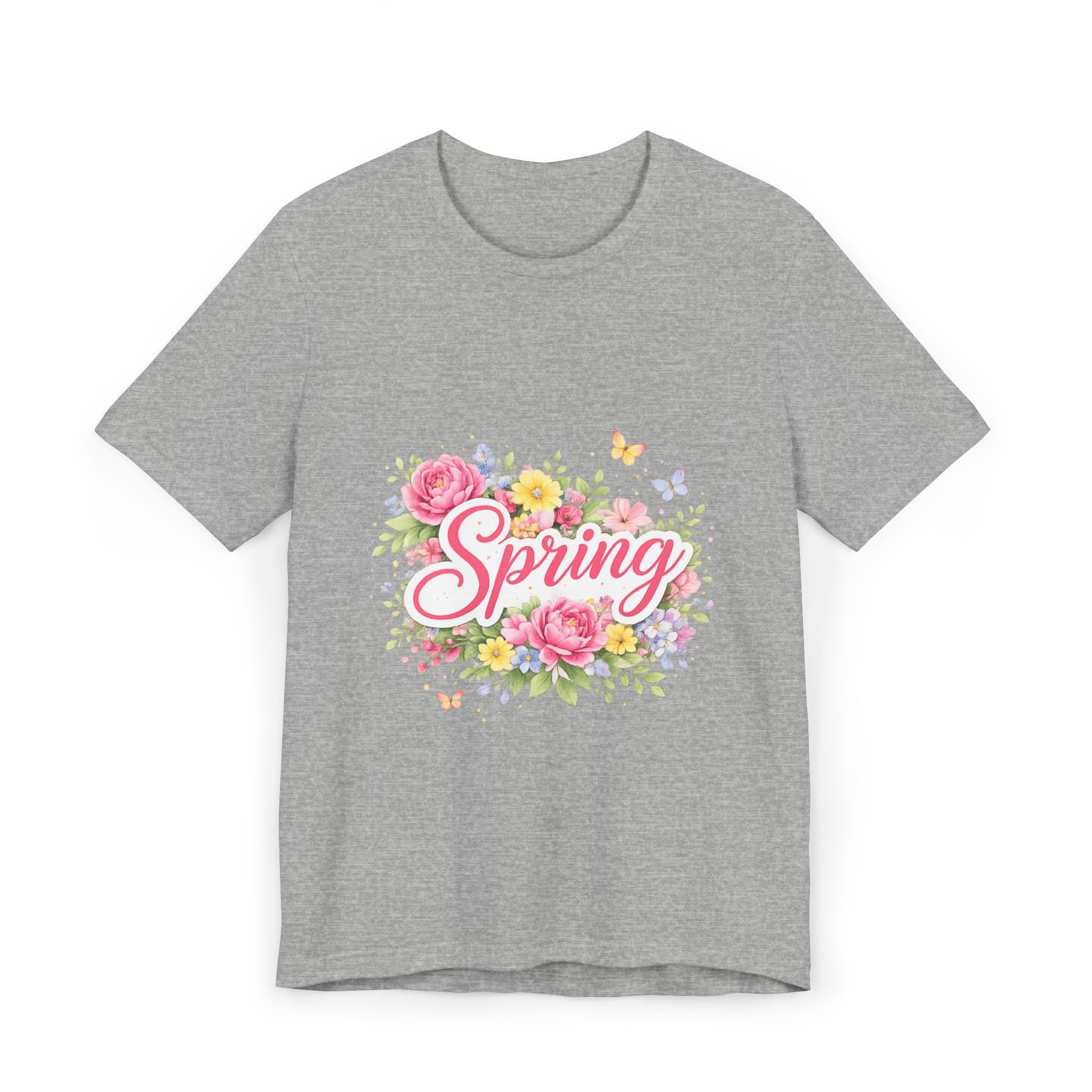 Spring floral script T-Shirt | floral bouquet, butterflies, pastel flowers