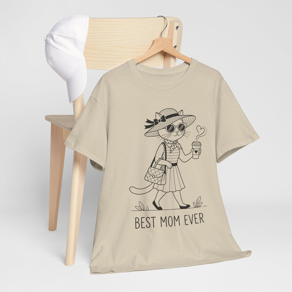 Best Mom Ever cat mom tee | Cute cat with sunglasses illustration
