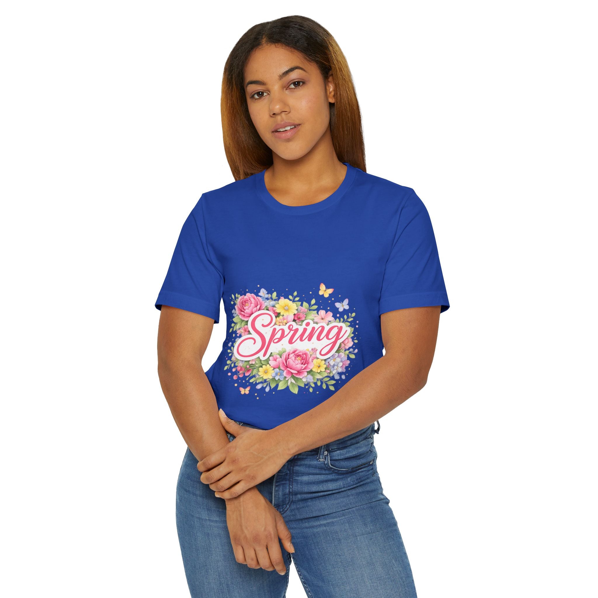 Spring floral script T-Shirt | floral bouquet, butterflies, pastel flowers
