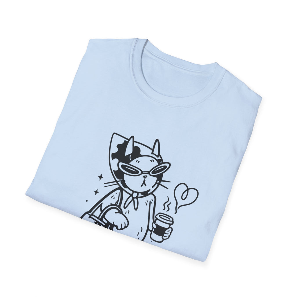 Strong Independent Cat T-Shirt | Cute Coffee Cat Illustration