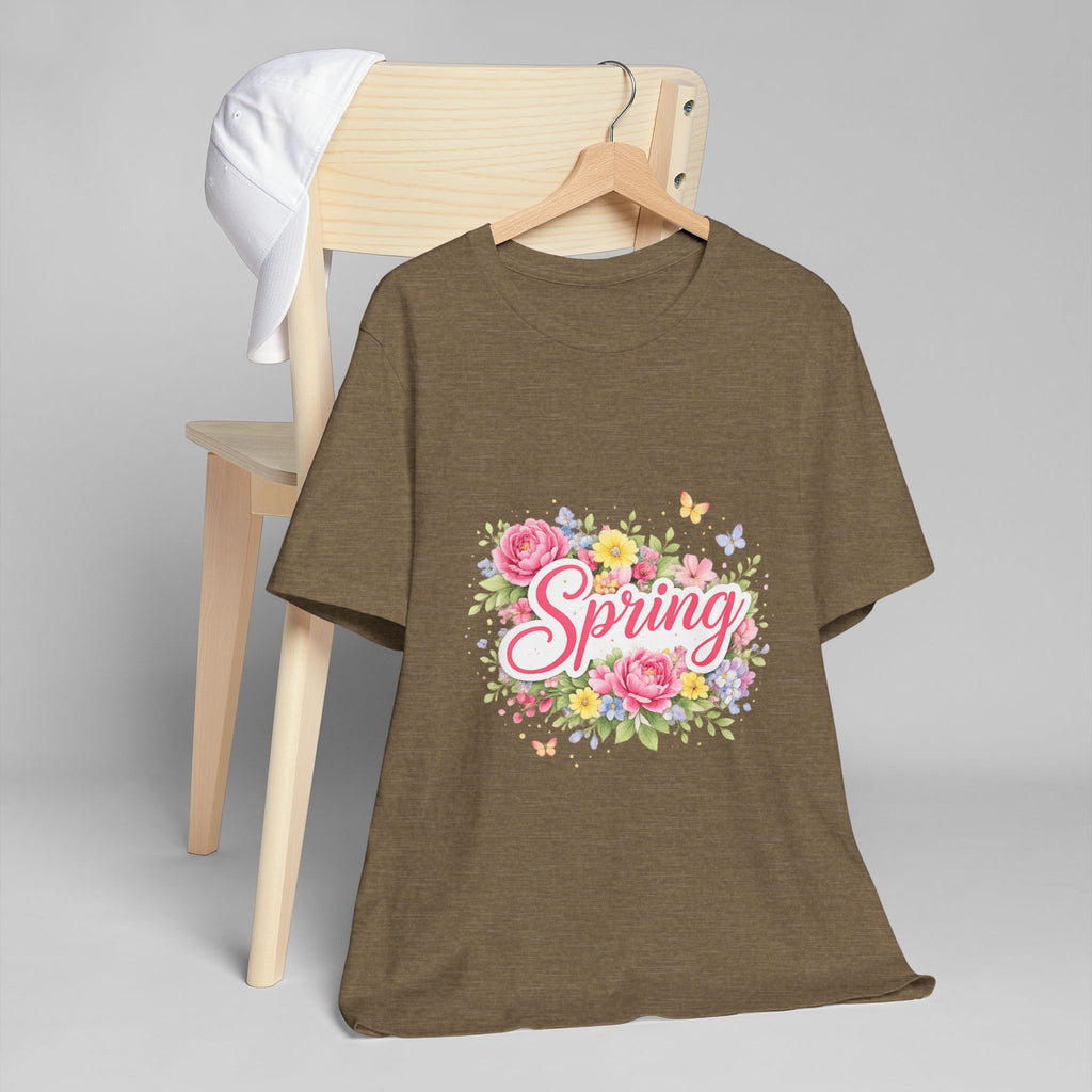 Spring floral script T-Shirt | floral bouquet, butterflies, pastel flowers