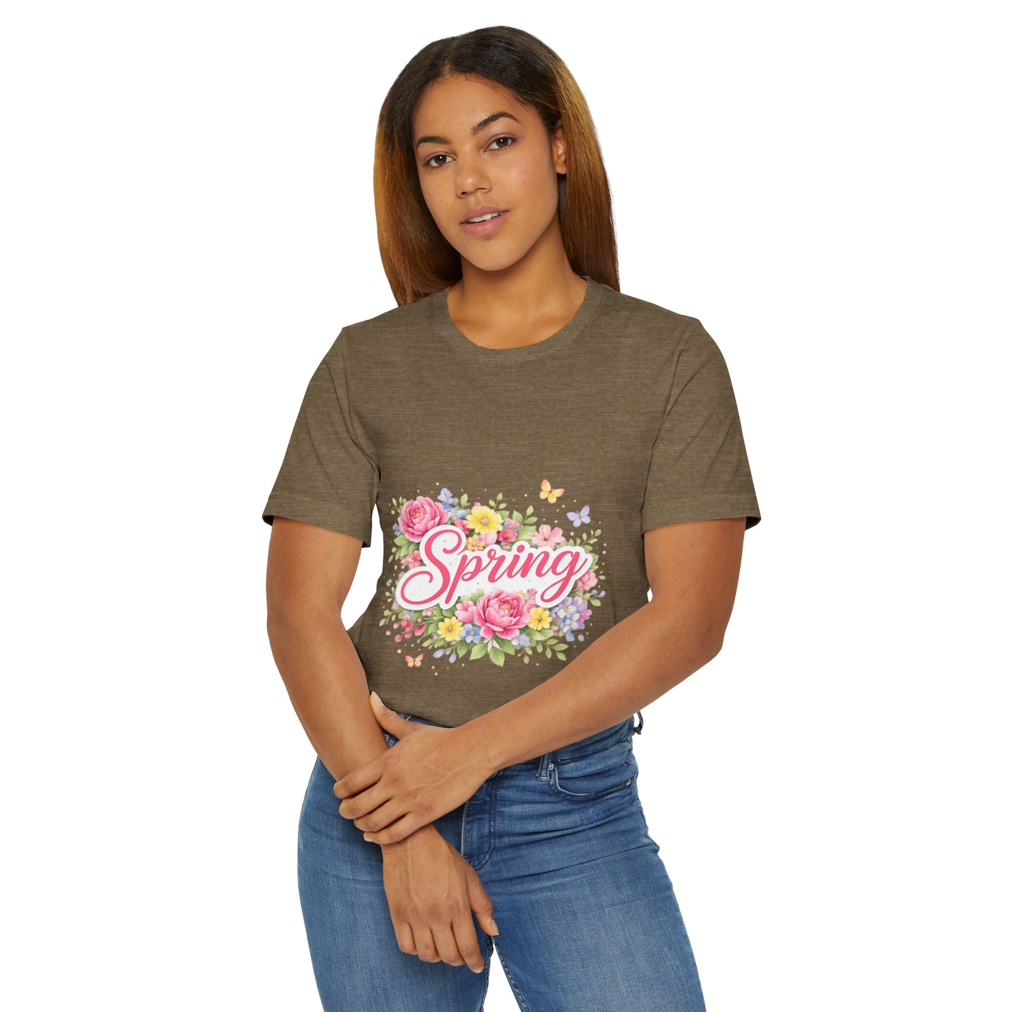 Spring floral script T-Shirt | floral bouquet, butterflies, pastel flowers