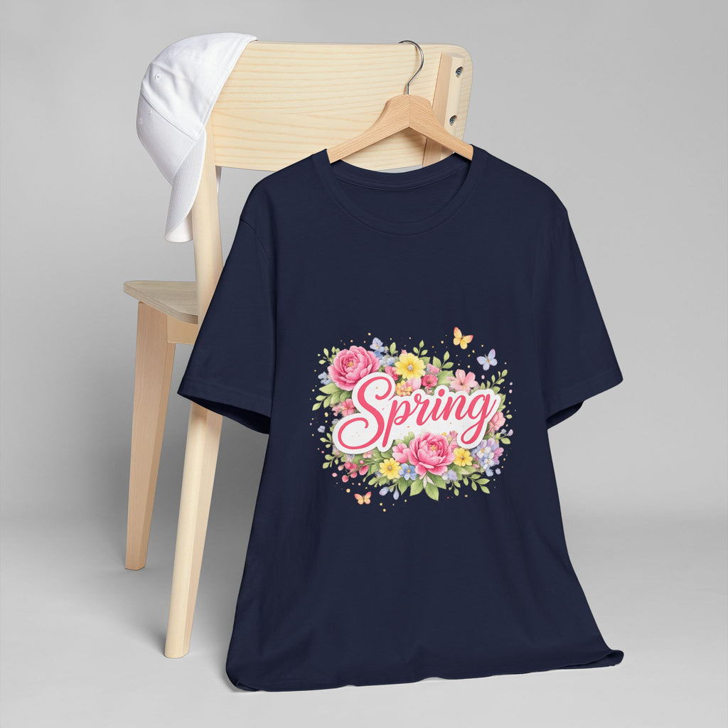 Spring floral script T-Shirt | floral bouquet, butterflies, pastel flowers