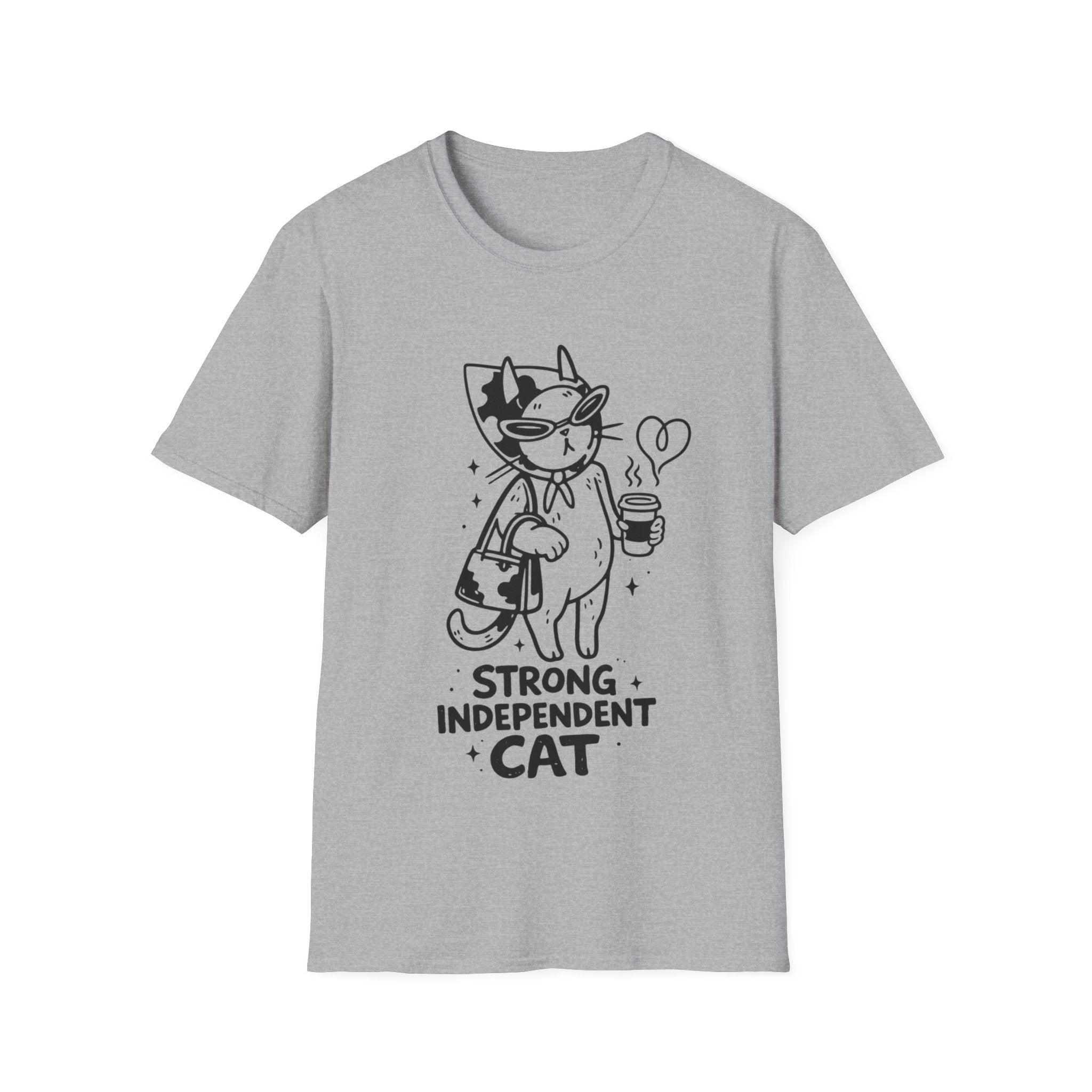 Strong Independent Cat T-Shirt | Cute Coffee Cat Illustration