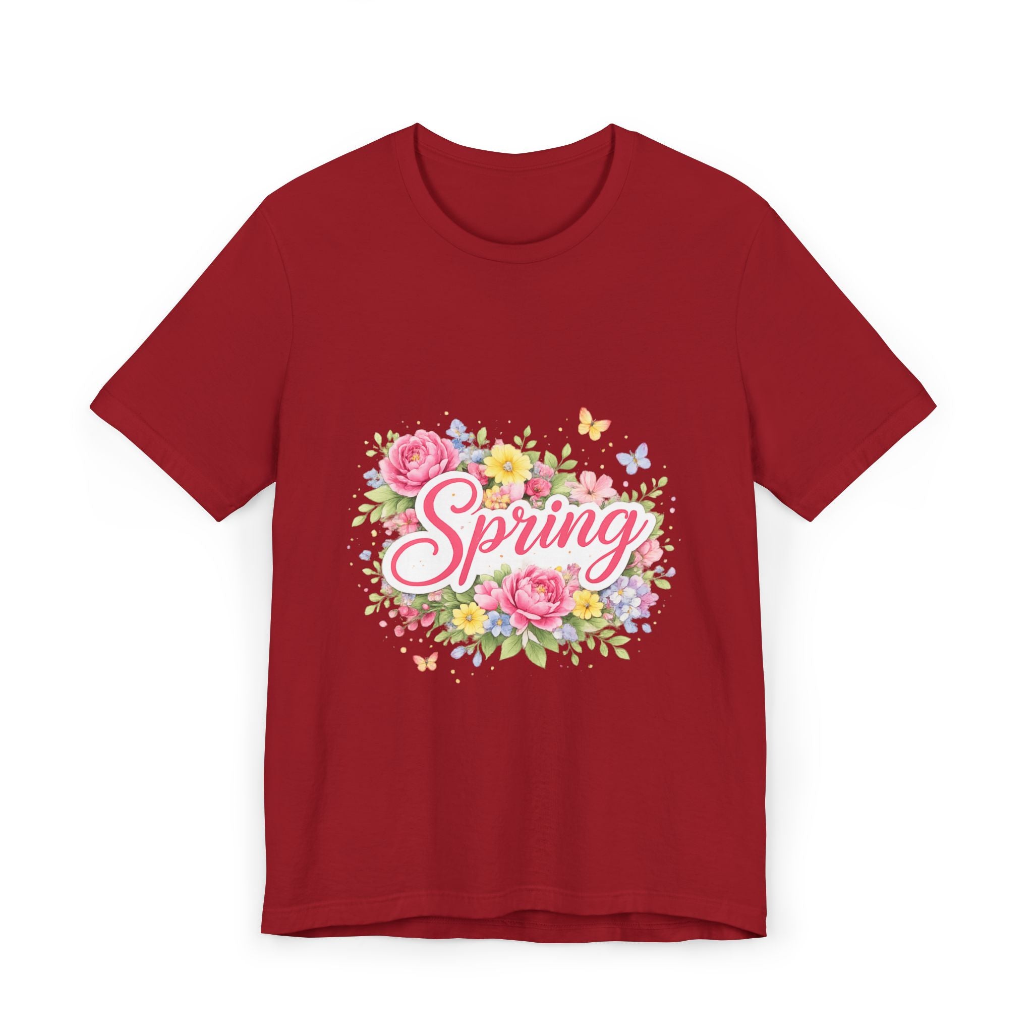 Spring floral script T-Shirt | floral bouquet, butterflies, pastel flowers