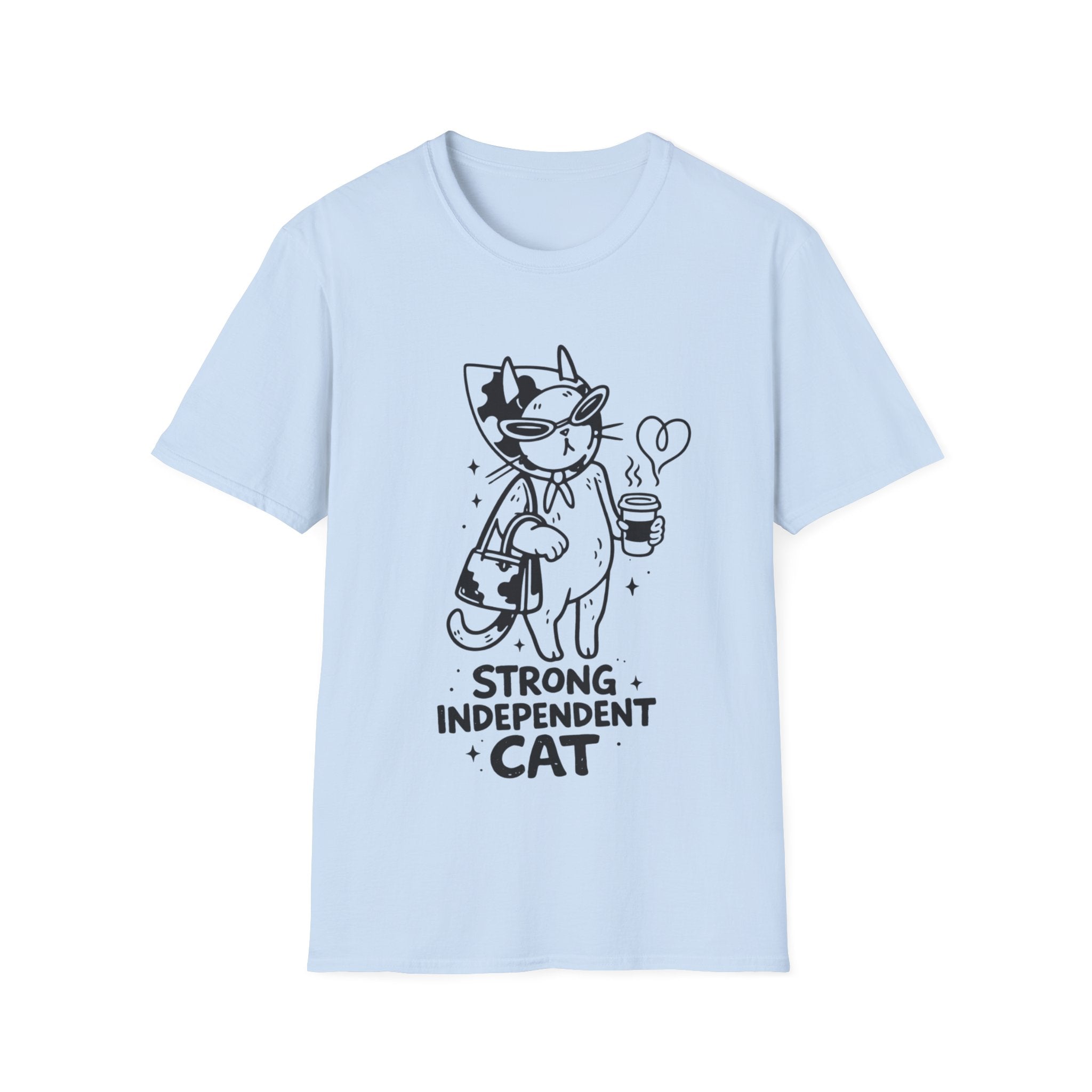 Strong Independent Cat T-Shirt | Cute Coffee Cat Illustration