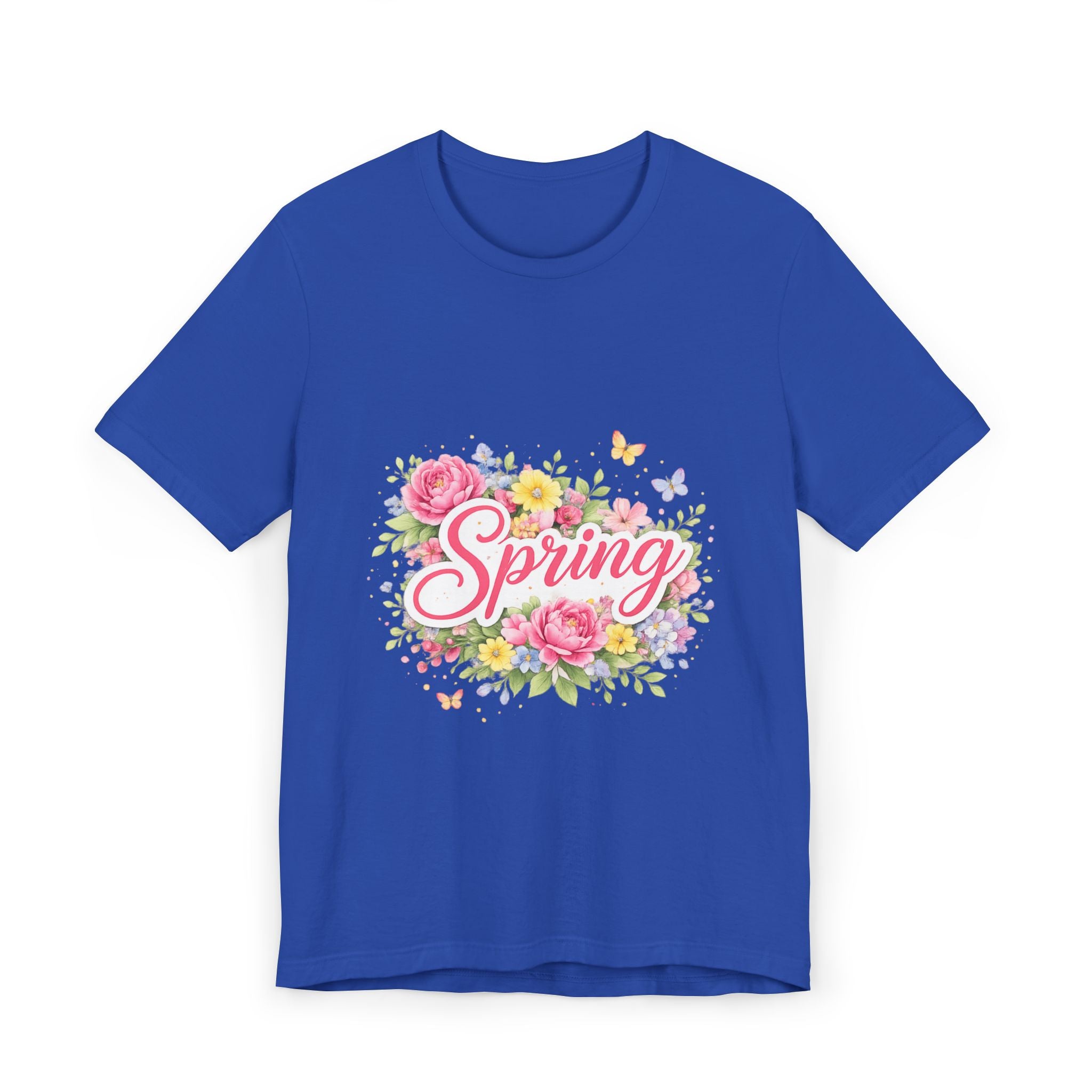 Spring floral script T-Shirt | floral bouquet, butterflies, pastel flowers