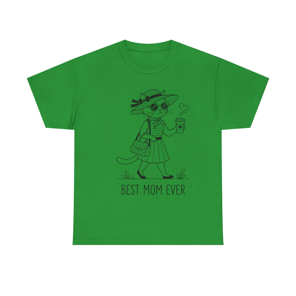 Best Mom Ever cat mom tee | Cute cat with sunglasses illustration