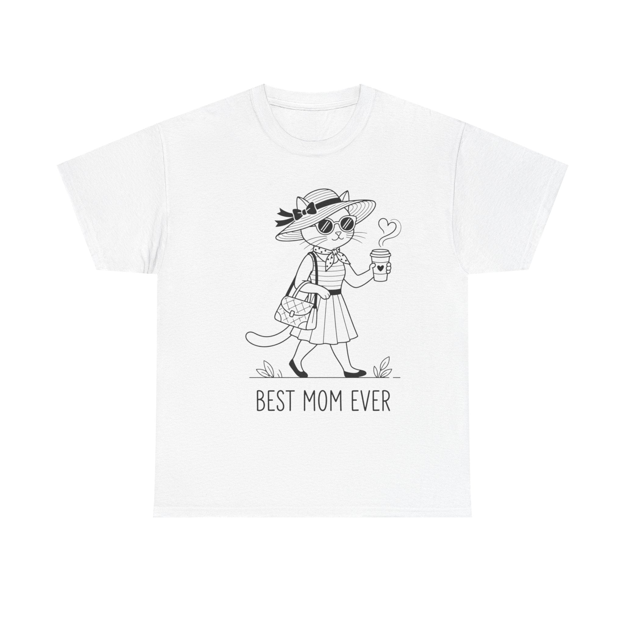 Best Mom Ever cat mom tee | Cute cat with sunglasses illustration