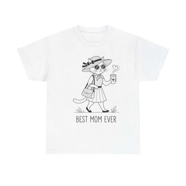 Best Mom Ever cat mom tee | Cute cat with sunglasses illustration